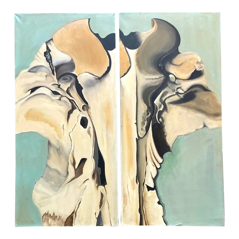 Vintage Boho Original Abstract Diptych on Canvas