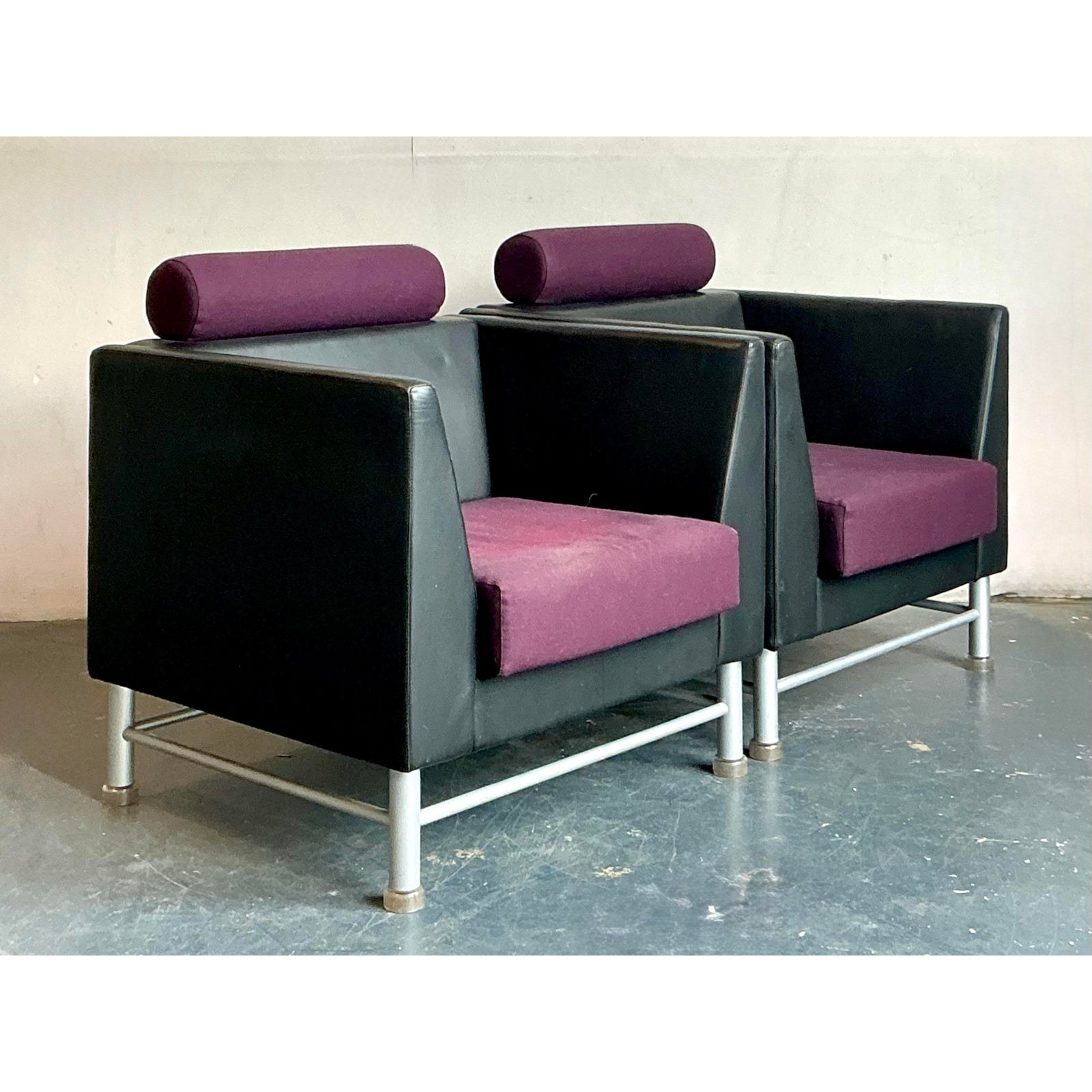 Vintage Boho Ettore Sottsass for Knoll Lounge Chairs - A Pair - Back view