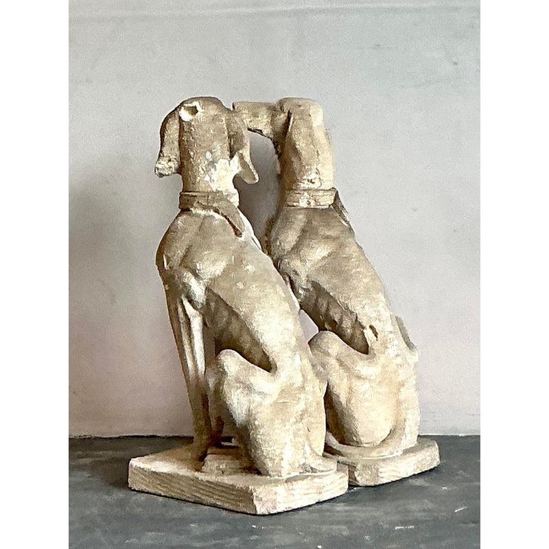 Vintage Regency Distressed Cast Concrete Dogs - Top view