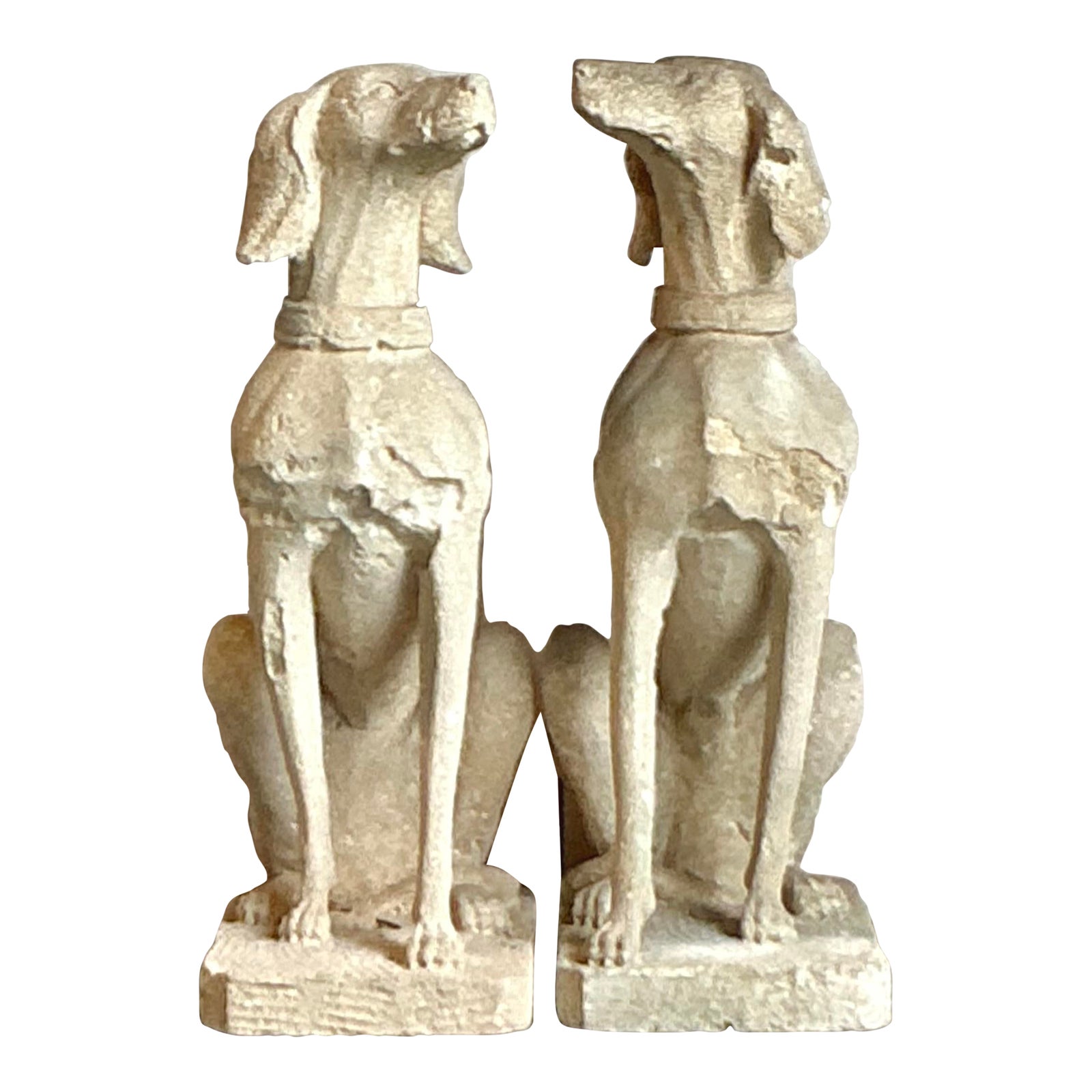 Vintage Regency Distressed Cast Concrete Dogs