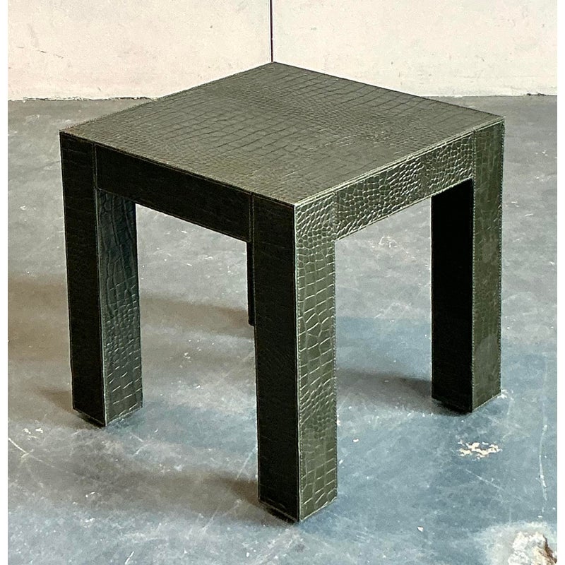 Vintage Boho Embossed Alligator Occasional Table - Back view