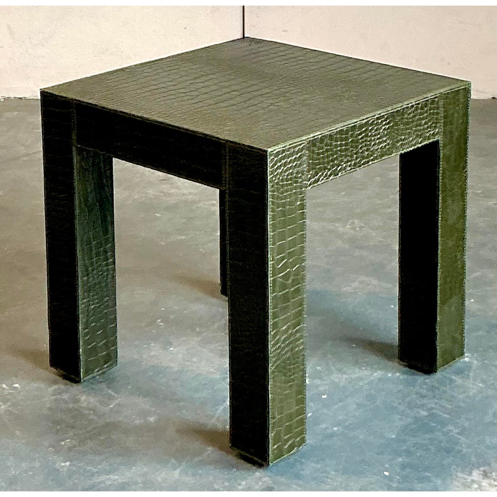 Vintage Boho Embossed Alligator Occasional Table - Top view