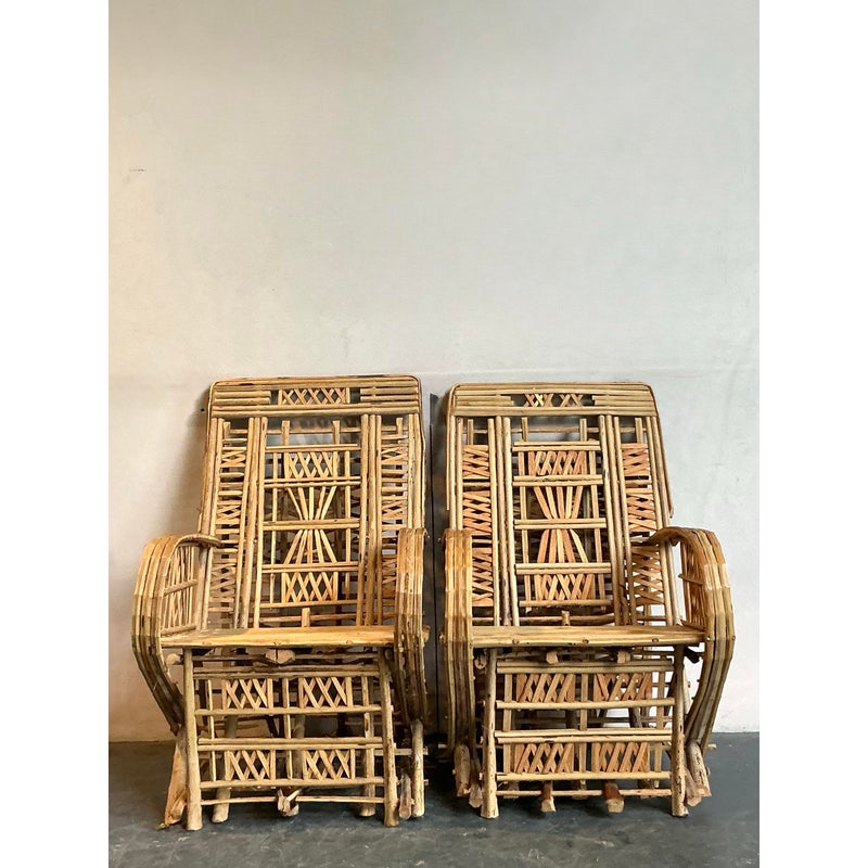 Vintage Boho Trellis Rattan Lounge Chairs - Set of 2 - Side view