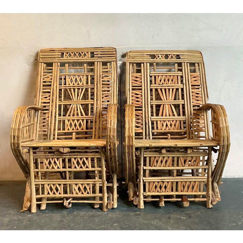 Vintage Boho Trellis Rattan Lounge Chairs - Set of 2 - Top view