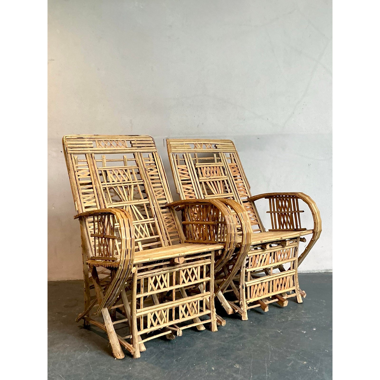 Vintage Boho Trellis Rattan Lounge Chairs - Set of 2 - Detail view