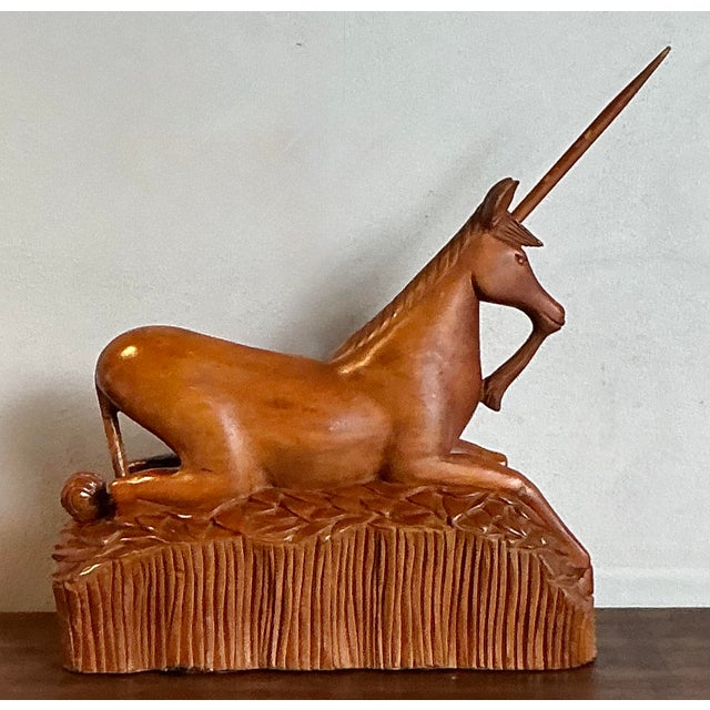 Vintage Boho Hand Carved Wooden Unicorn - Top view