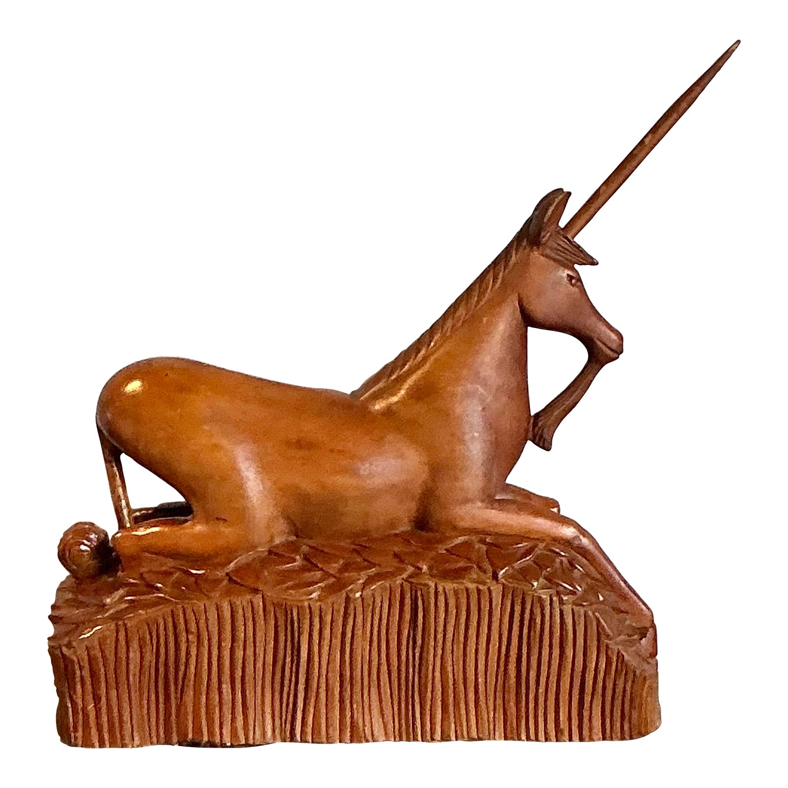 Vintage Boho Hand Carved Wooden Unicorn