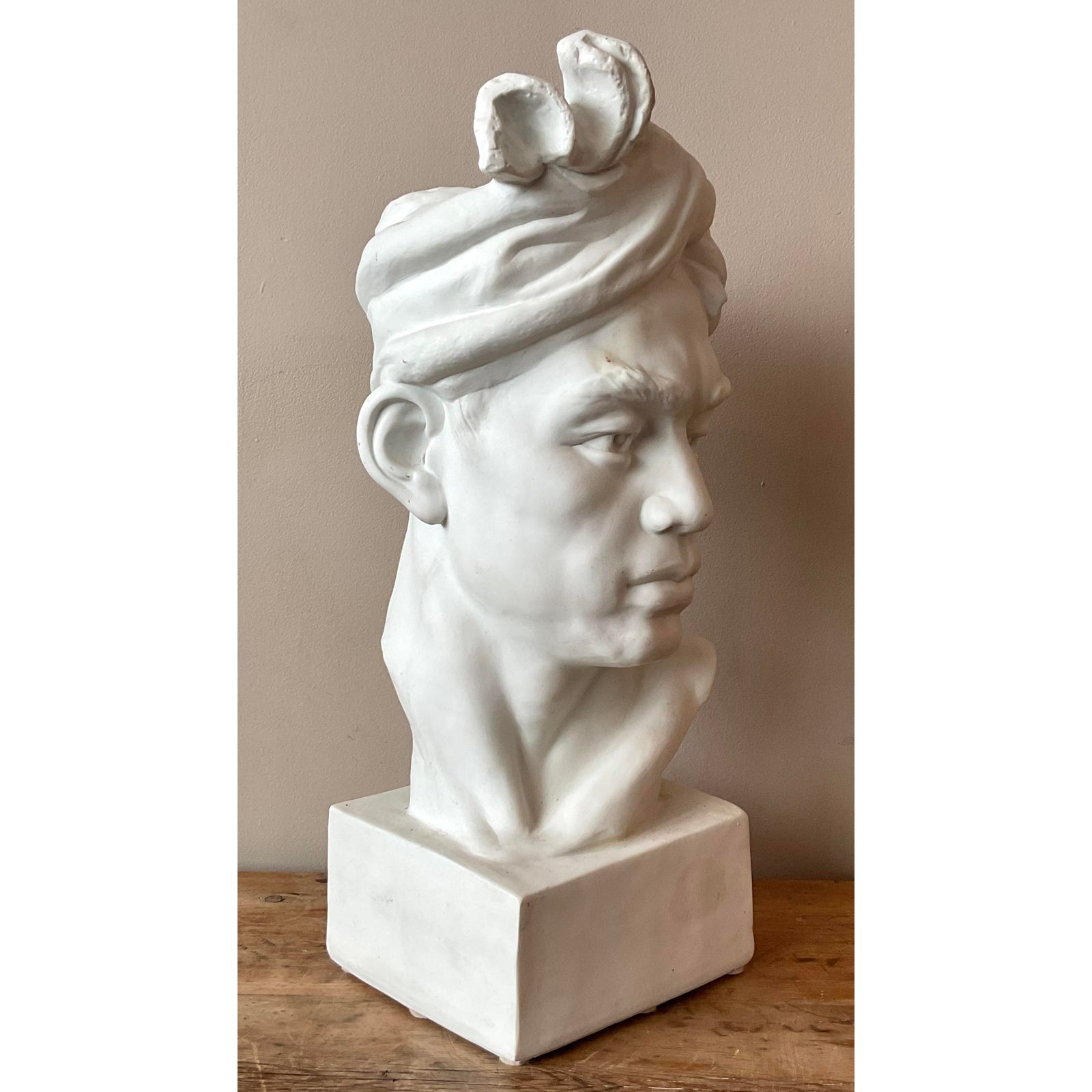 Vintage Glazed Ceramic Bust of Man - Back view