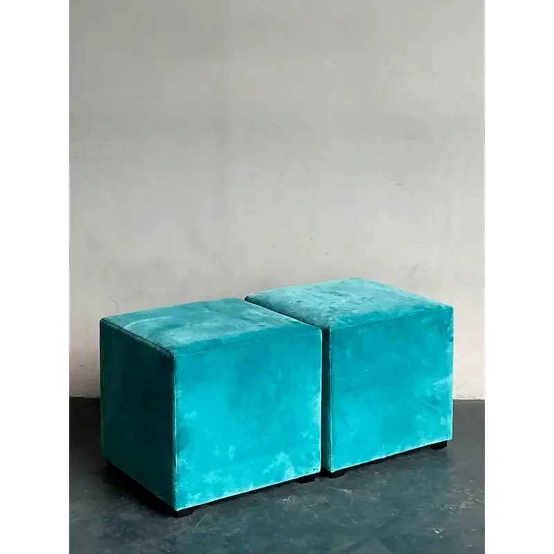Vintage Boho Oomph Velvet Pouffe - A Pair - Side view