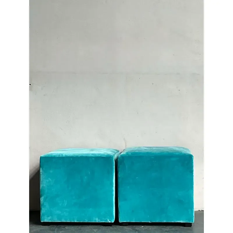 Vintage Boho Oomph Velvet Pouffe - A Pair - Top view