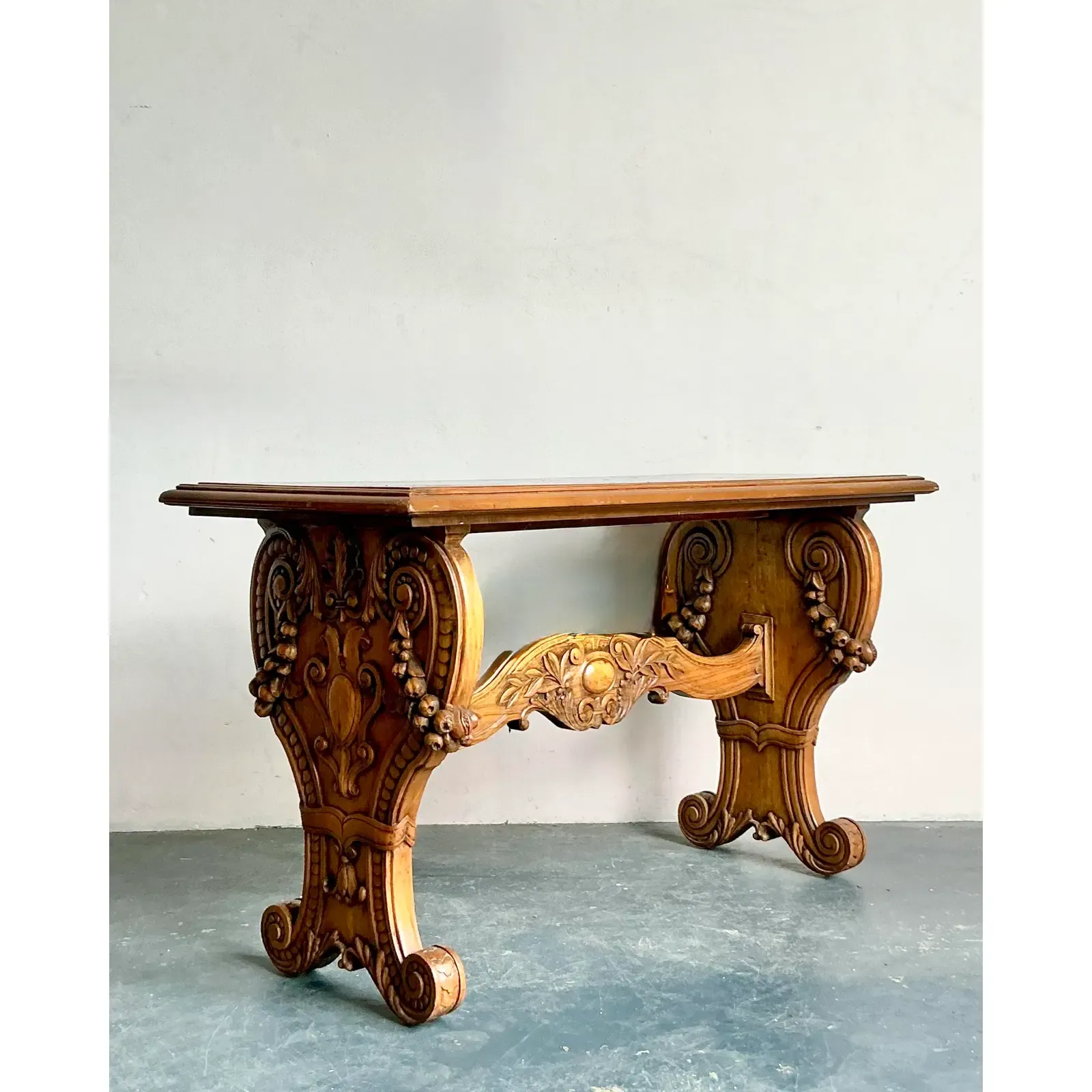Vintage Boho Carved Burl Wood Console Table - Detail view