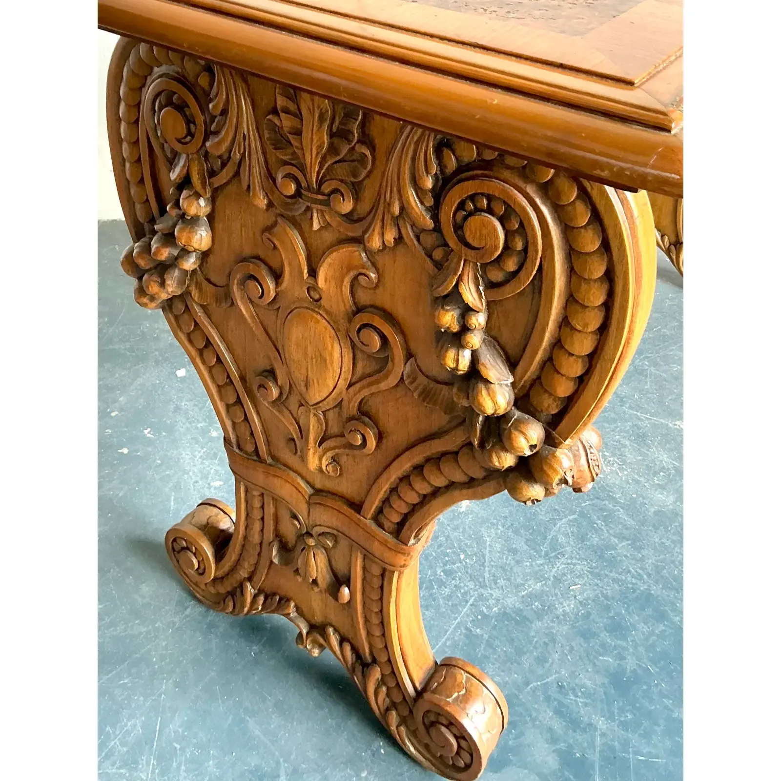 Vintage Boho Carved Burl Wood Console Table - Side view