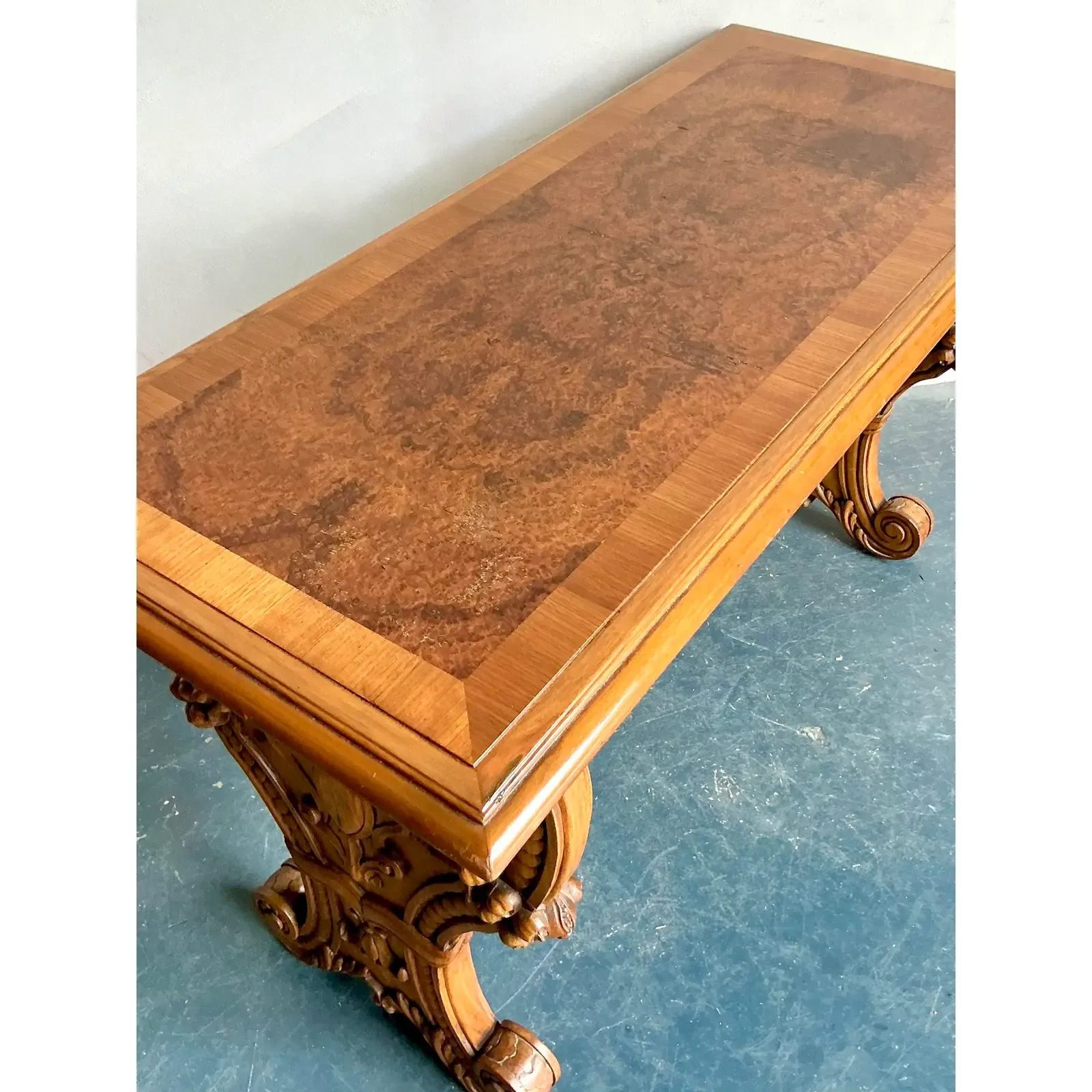 Vintage Boho Carved Burl Wood Console Table - Back view