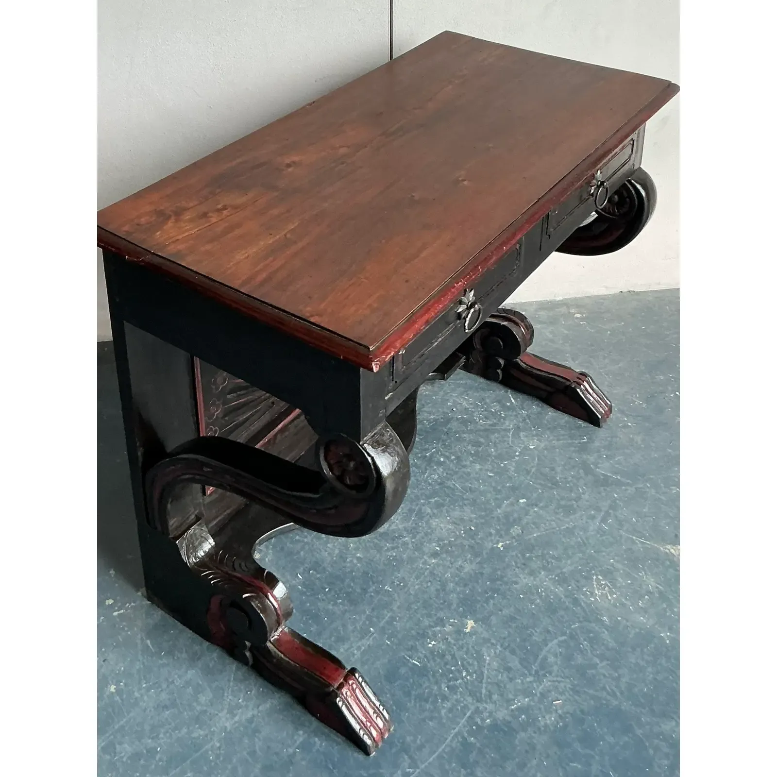 Vintage Boho Reclaimed Wood Console Table - Side view