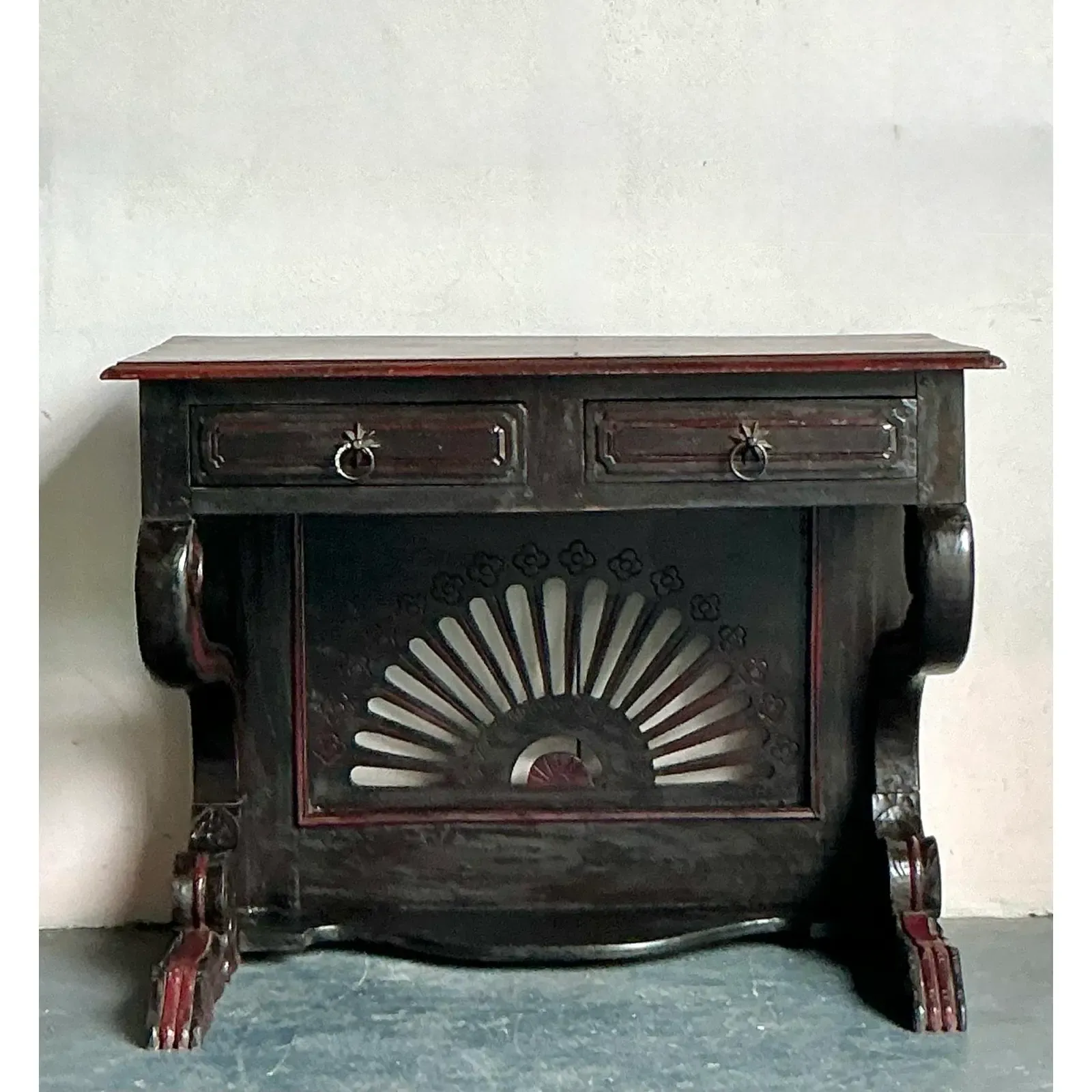 Vintage Boho Reclaimed Wood Console Table - Back view