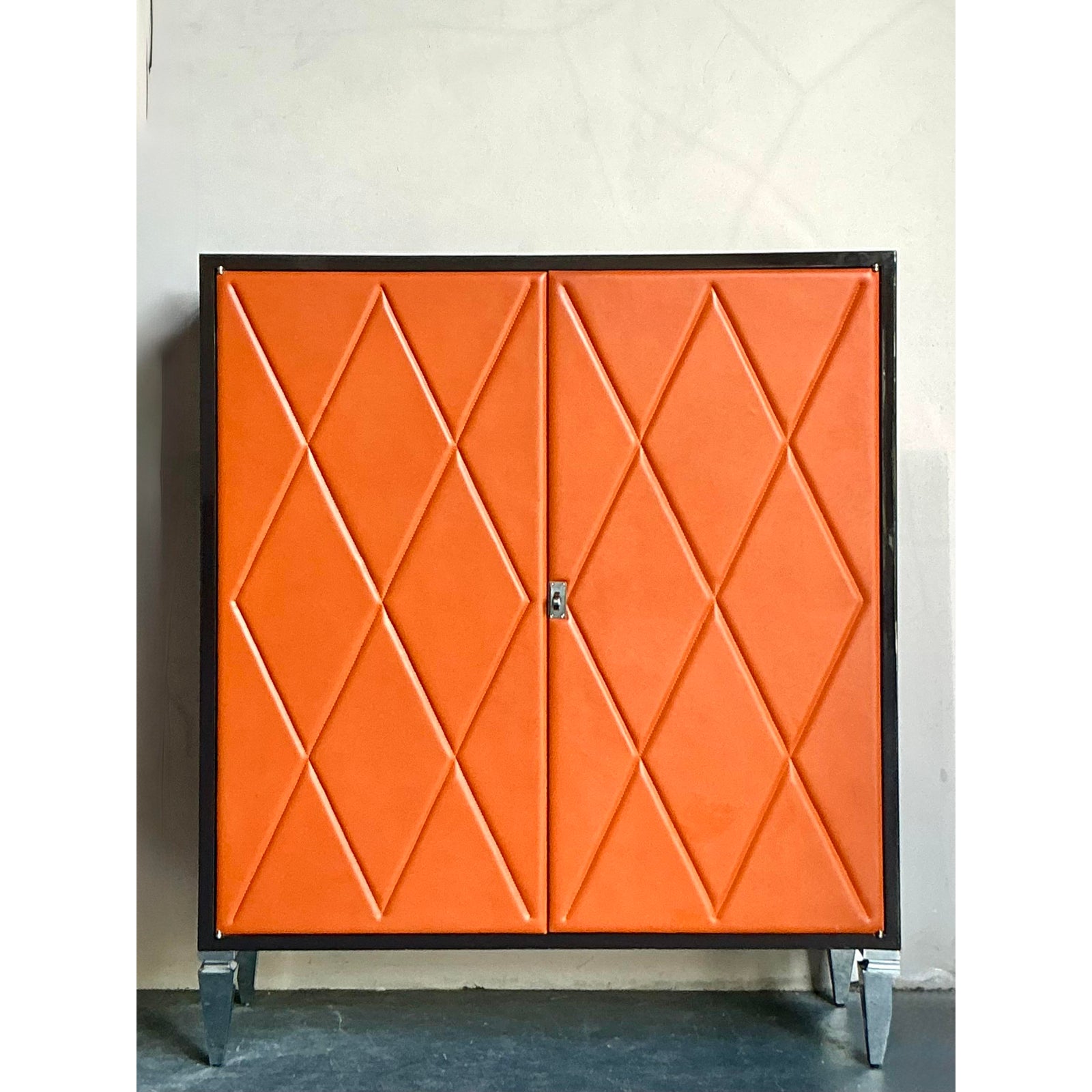 Vintage Boho Elitis Harlequin Leather Cabinet - Back view