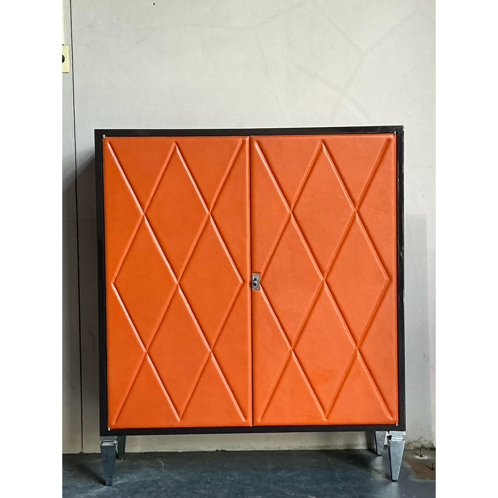 Vintage Boho Elitis Harlequin Leather Cabinet - Side view