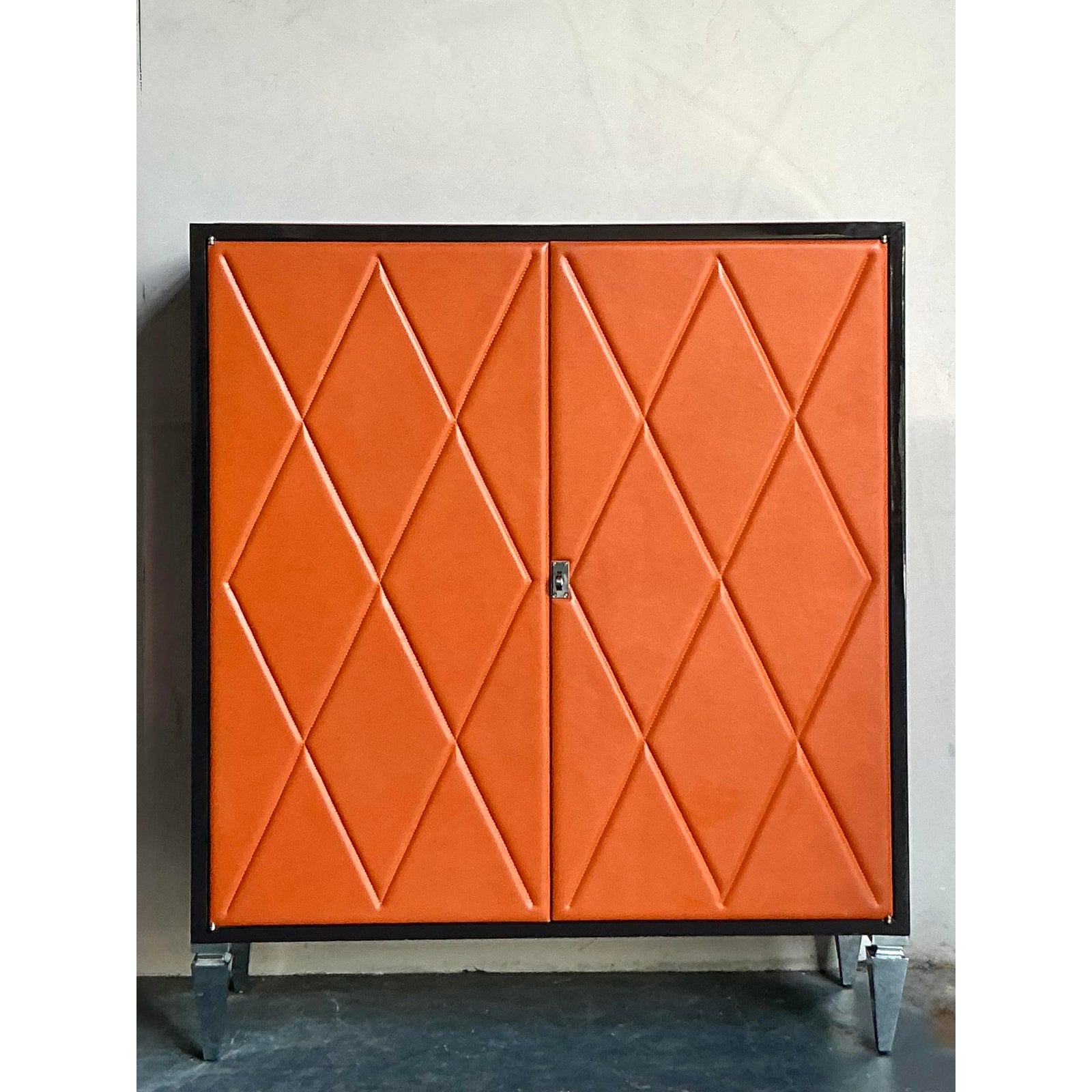 Vintage Boho Elitis Harlequin Leather Cabinet - Detail view
