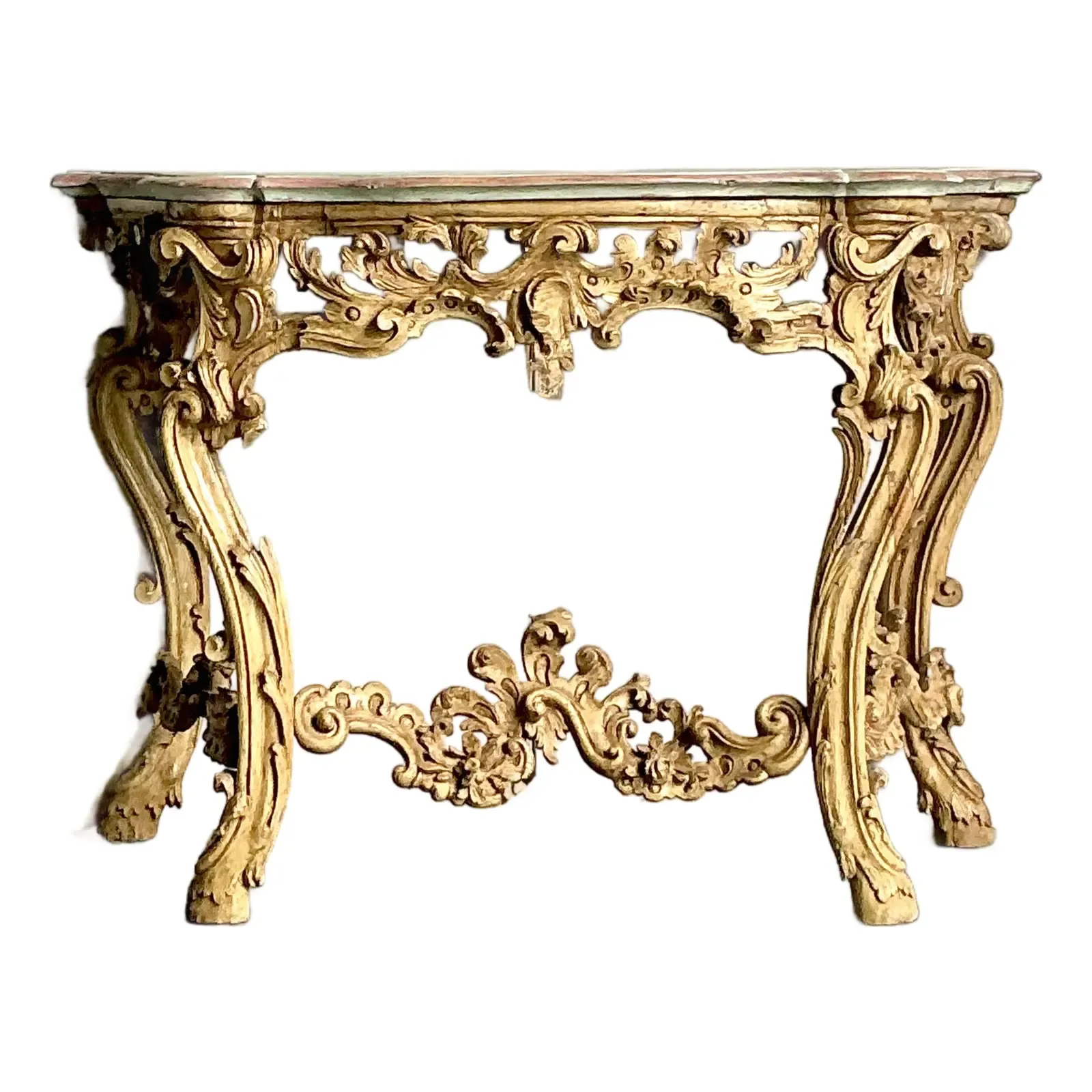 Vintage Rococo Hand Painted Gilt Console Table