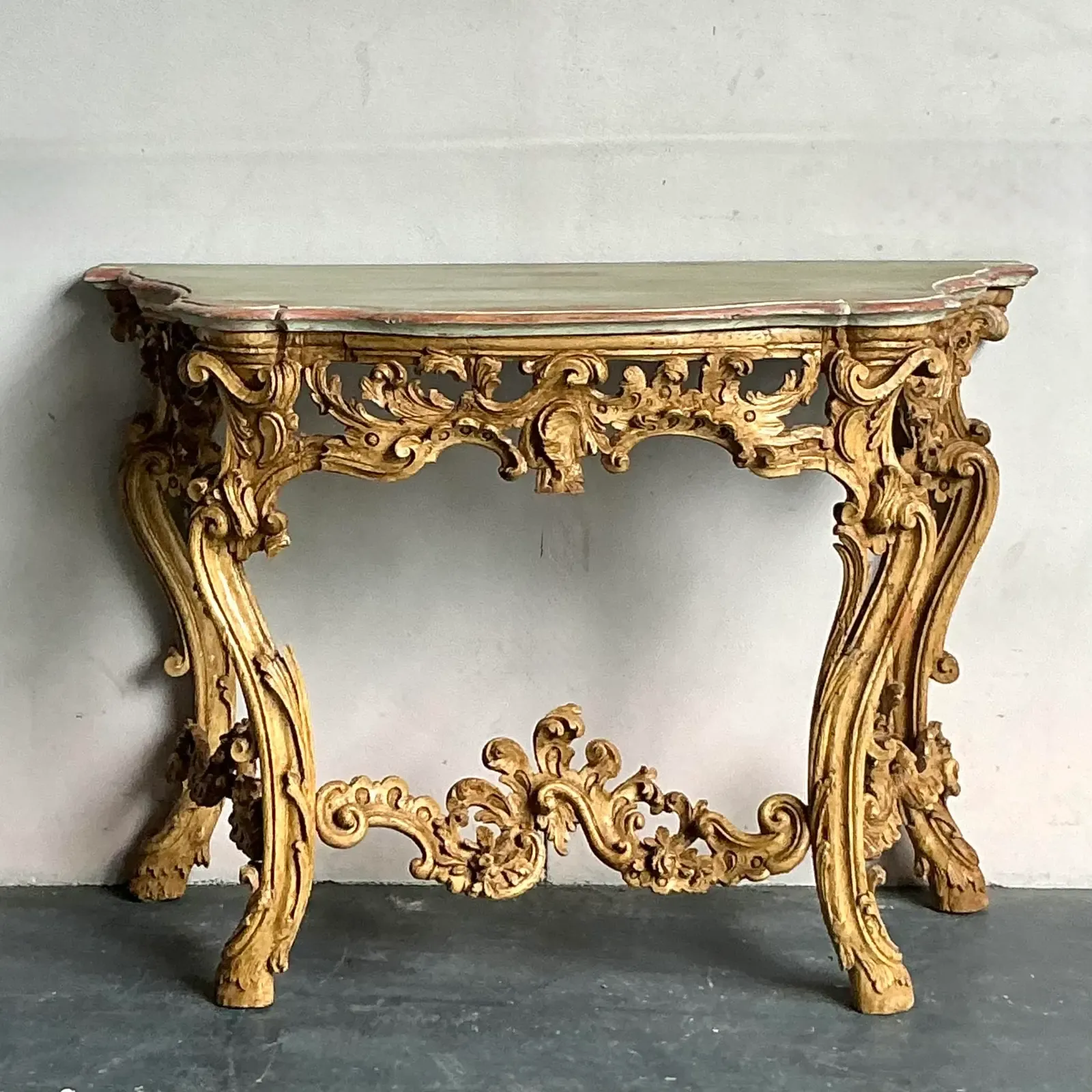 Vintage Rococo Hand Painted Gilt Console Table - Top view