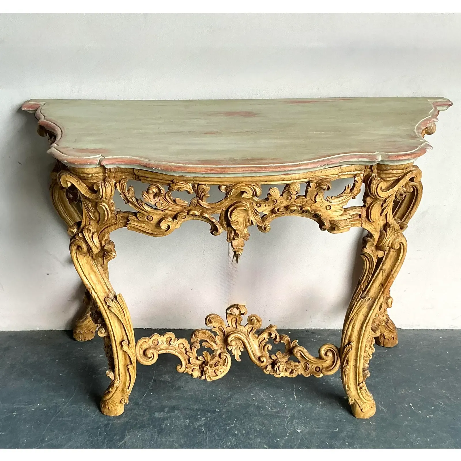 Vintage Rococo Hand Painted Gilt Console Table - Back view