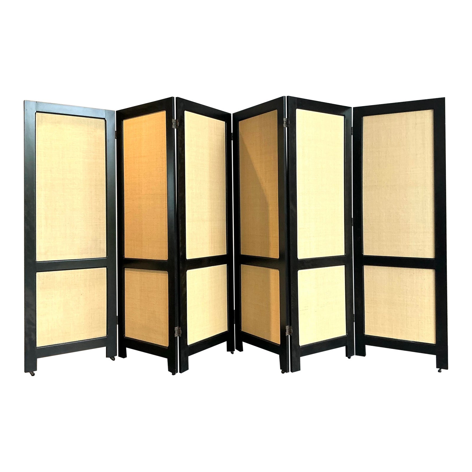 Vintage Boho Grass Cloth Folding Screen After Ralph Lauren