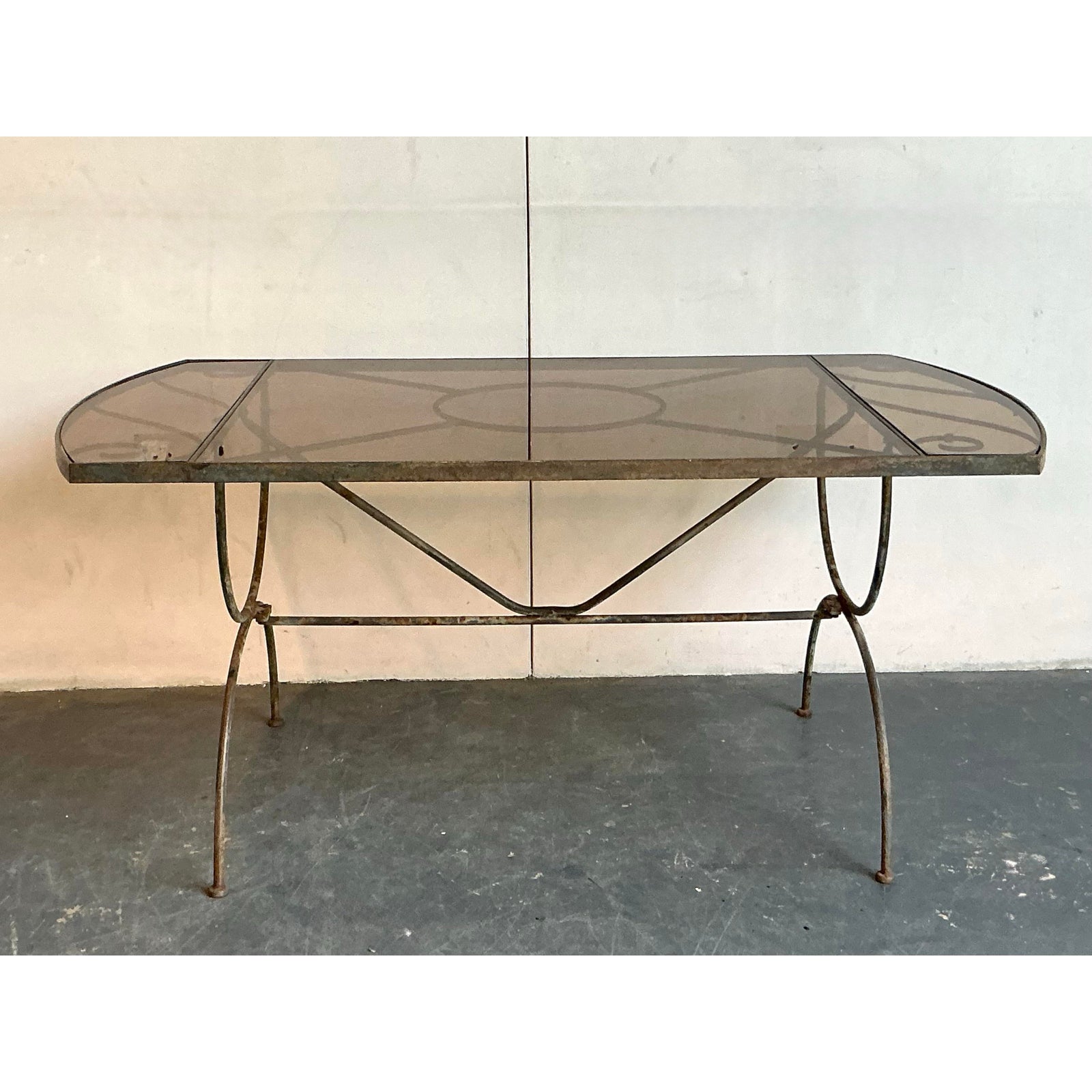 Vintage Boho Wrought Iron Dining Table After Tempestini - Side view