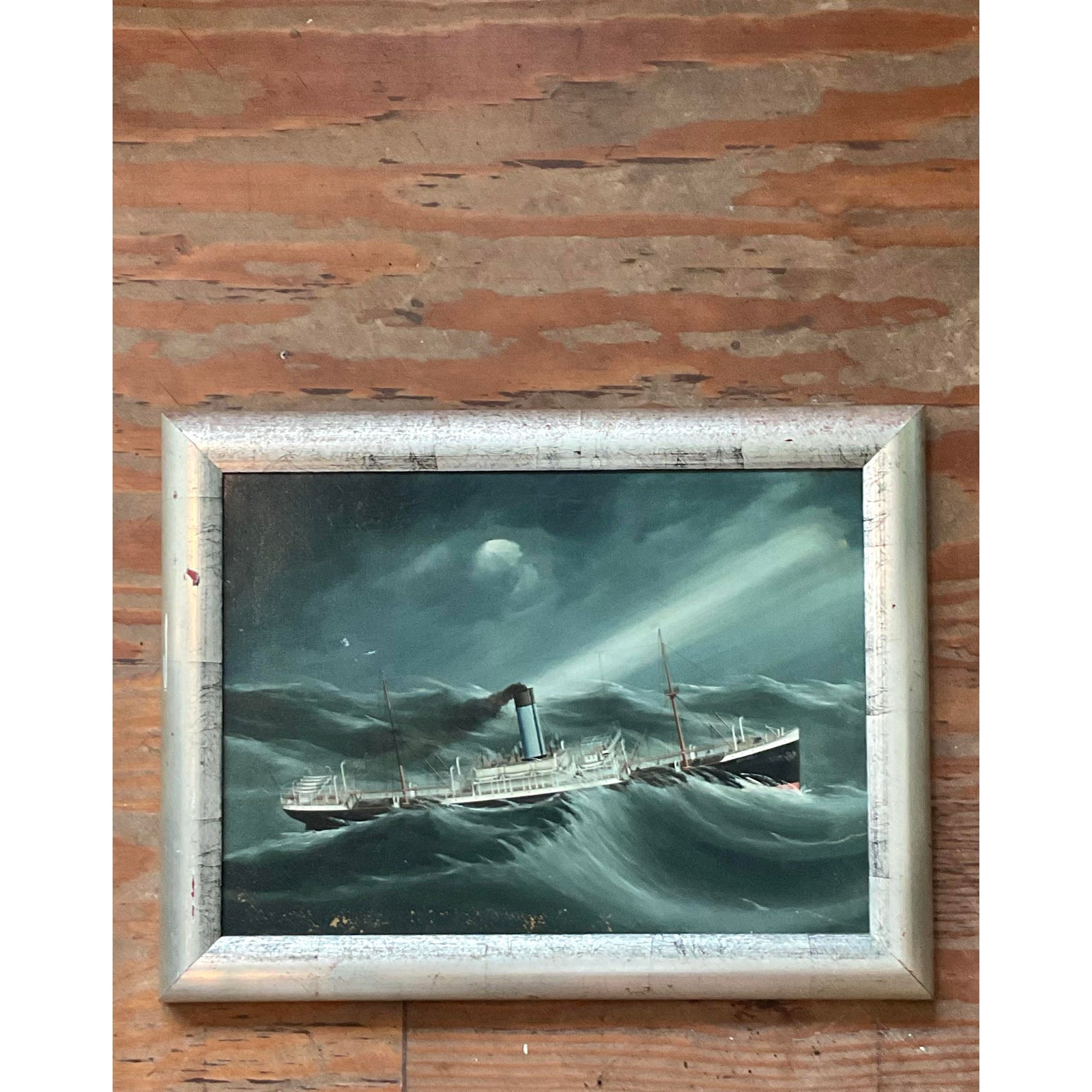 Vintage Coastal Original Seascape Oil Painting on Canvas - Back view