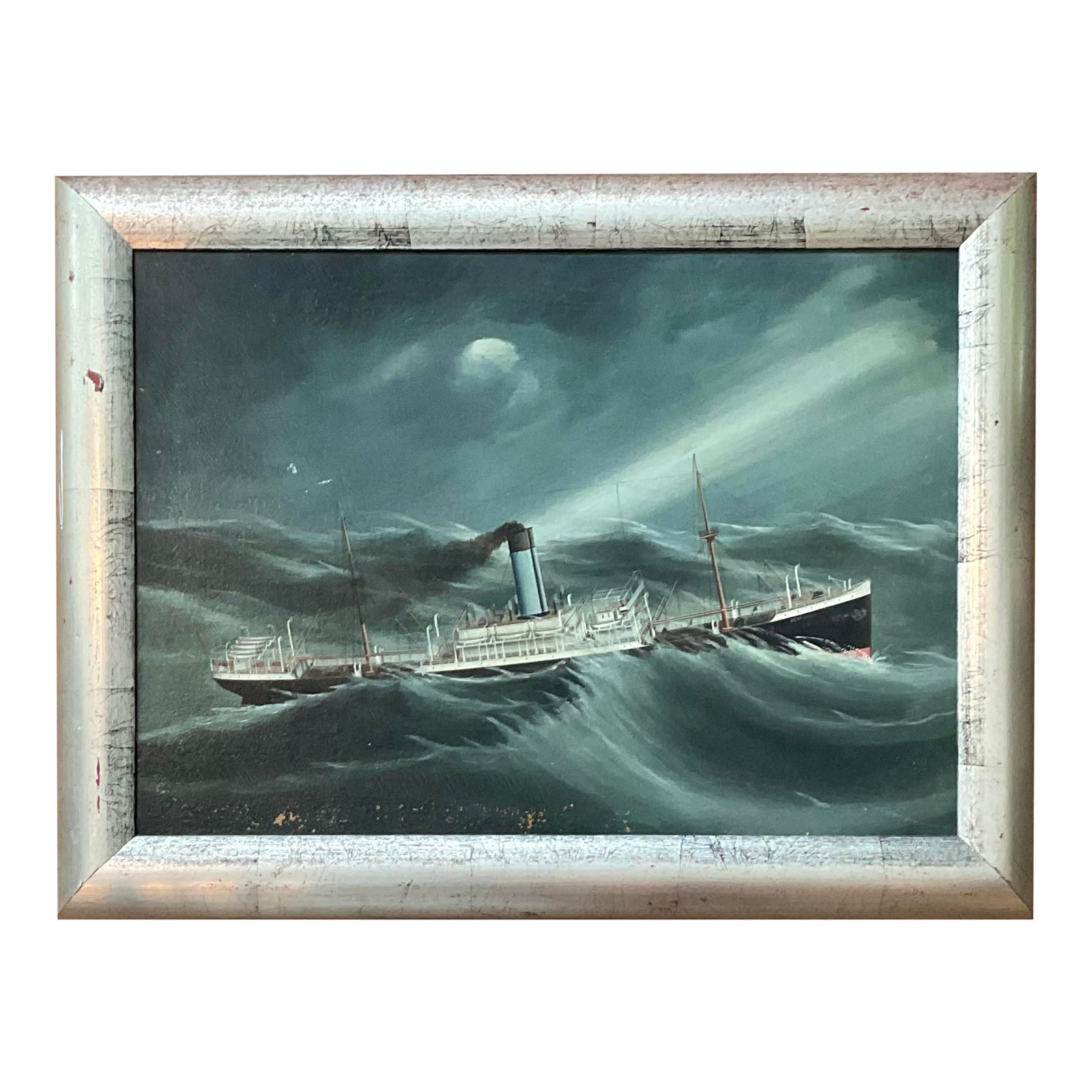 Vintage Coastal Original Seascape Oil Painting on Canvas