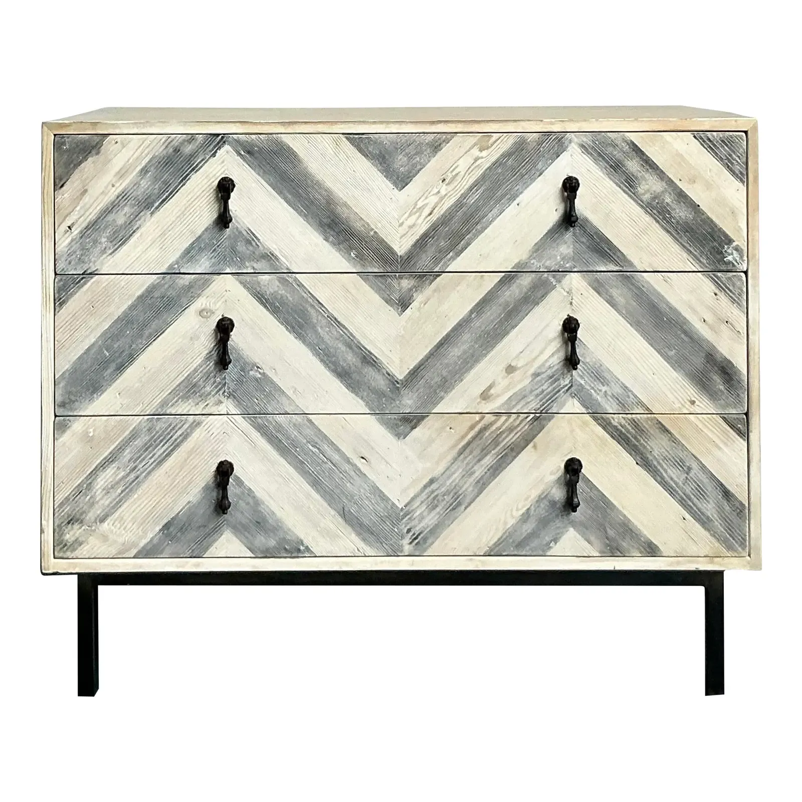 Vintage Boho Whitewash Chevron Chest of Drawers