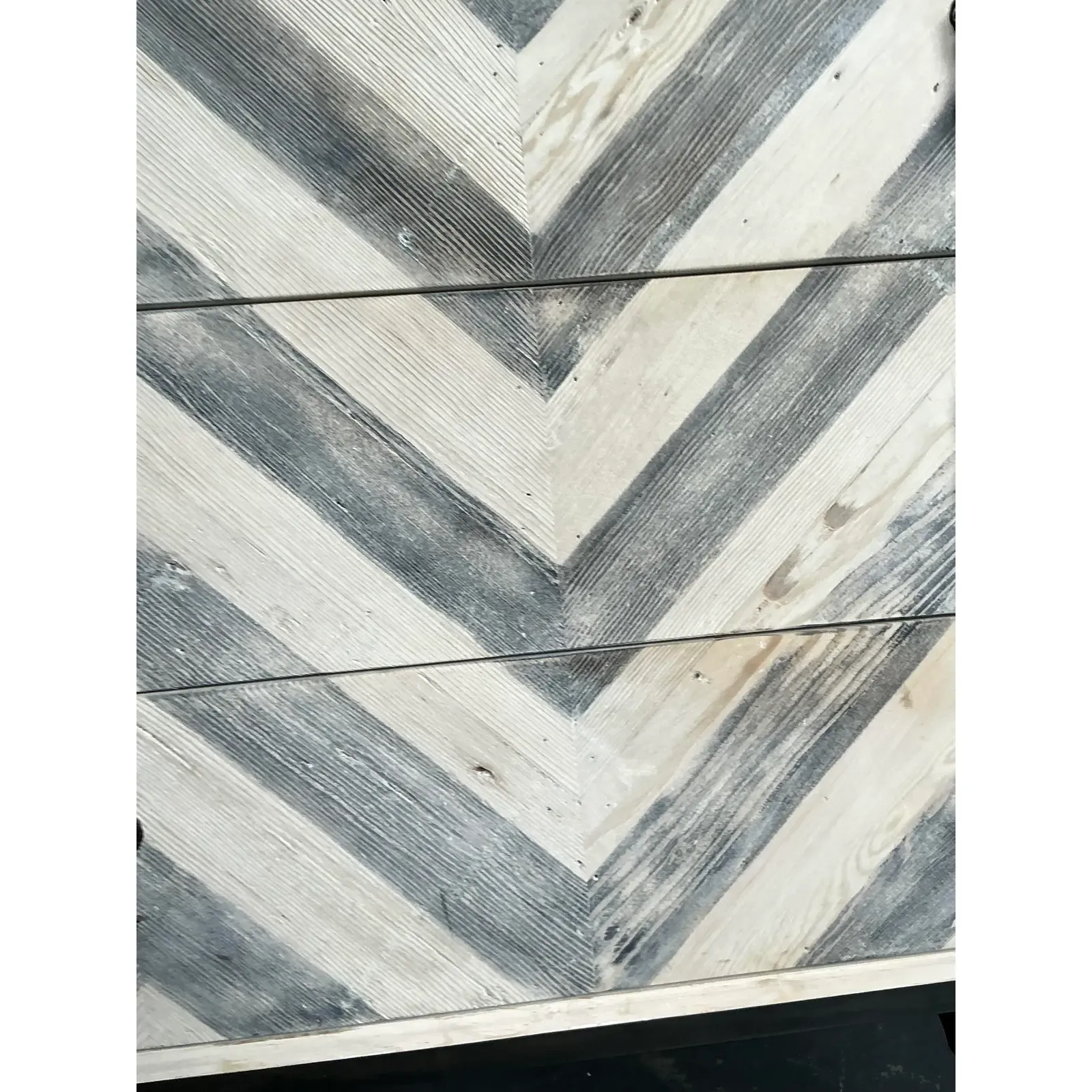 Vintage Boho Whitewash Chevron Chest of Drawers - Back view
