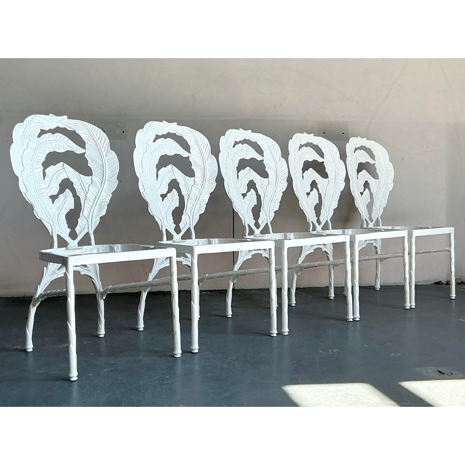 Vintage Regency Cast Aluminum Banana Leaf Dining Chairs -Set of 5 - Top view