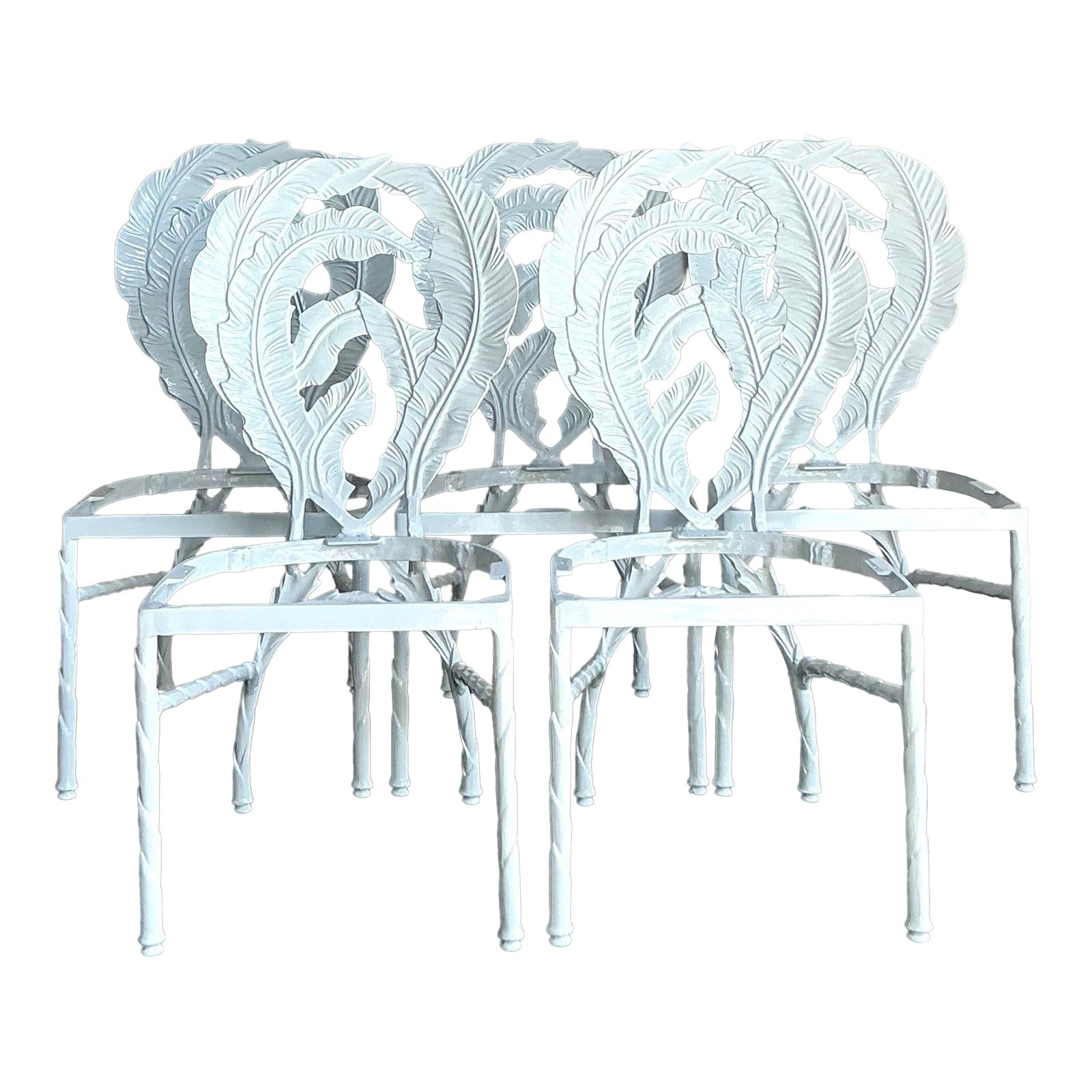Vintage Regency Cast Aluminum Banana Leaf Dining Chairs -Set of 5