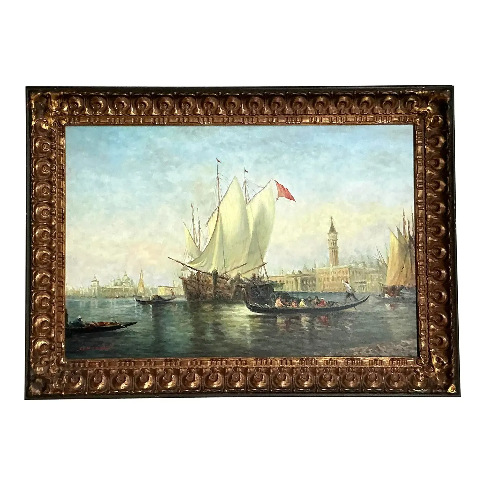 Vintage Regency Original Oil Seascape on Canvas