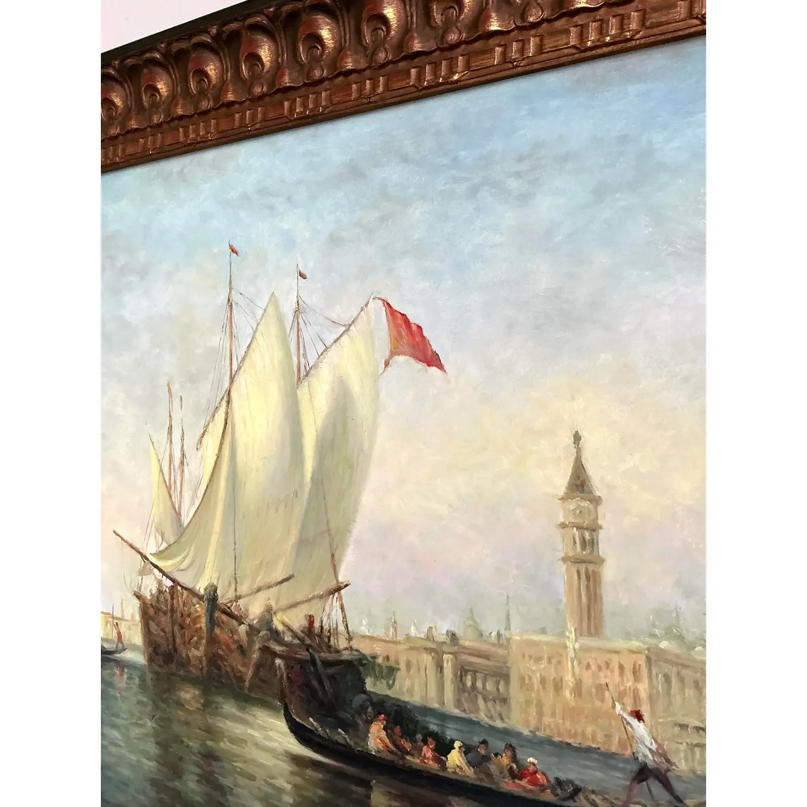 Vintage Regency Original Oil Seascape on Canvas - Back view