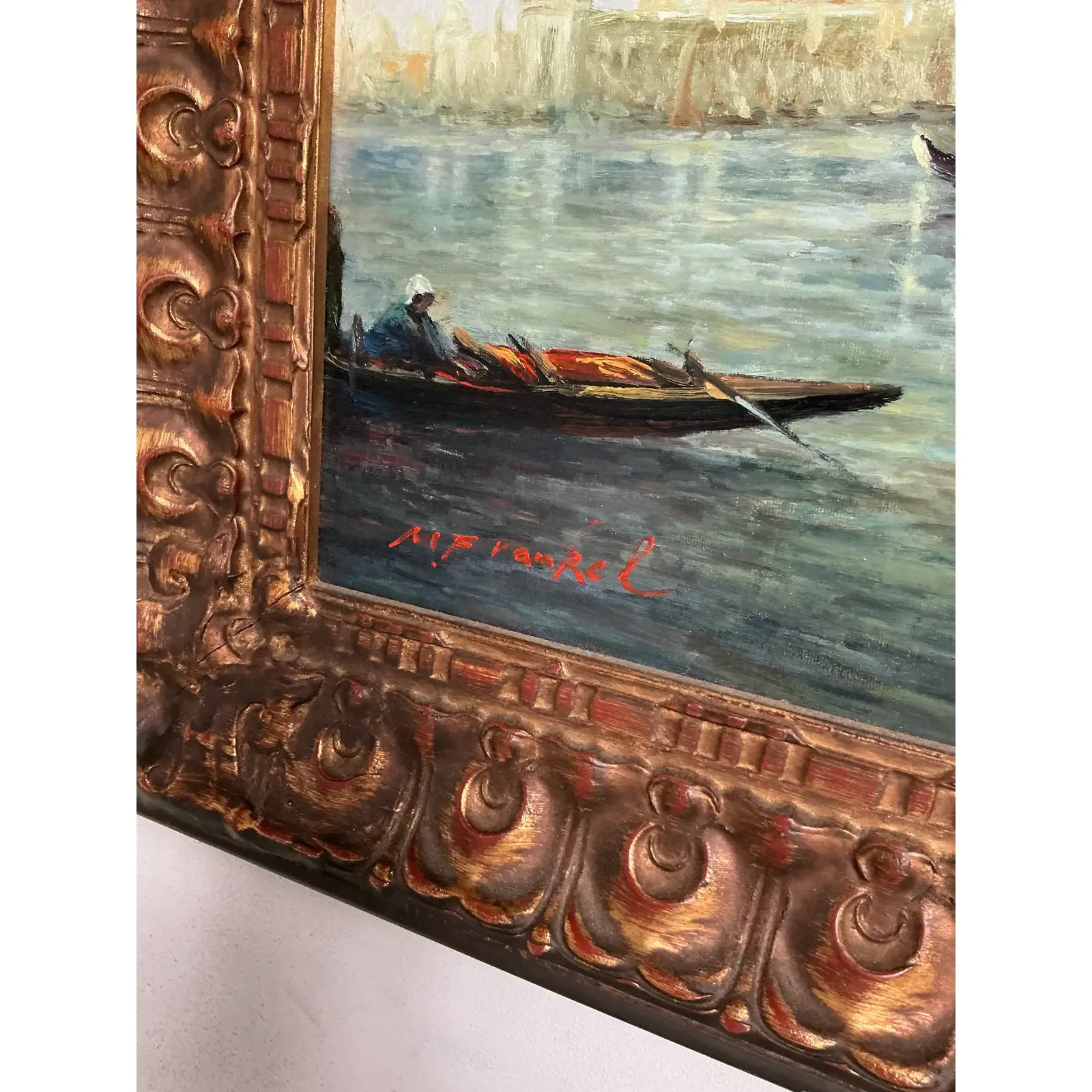 Vintage Regency Original Oil Seascape on Canvas - Top view