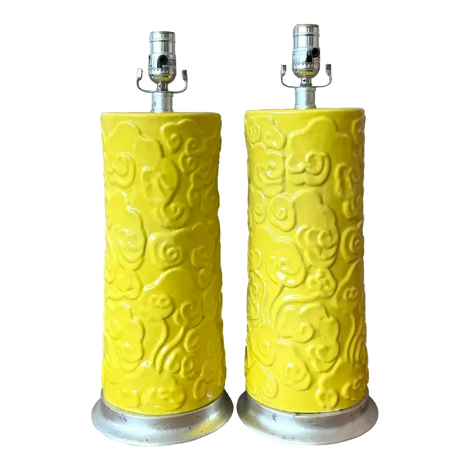 Vintage Regency Glazed Ceramic Cylinder Lamps - A Pair