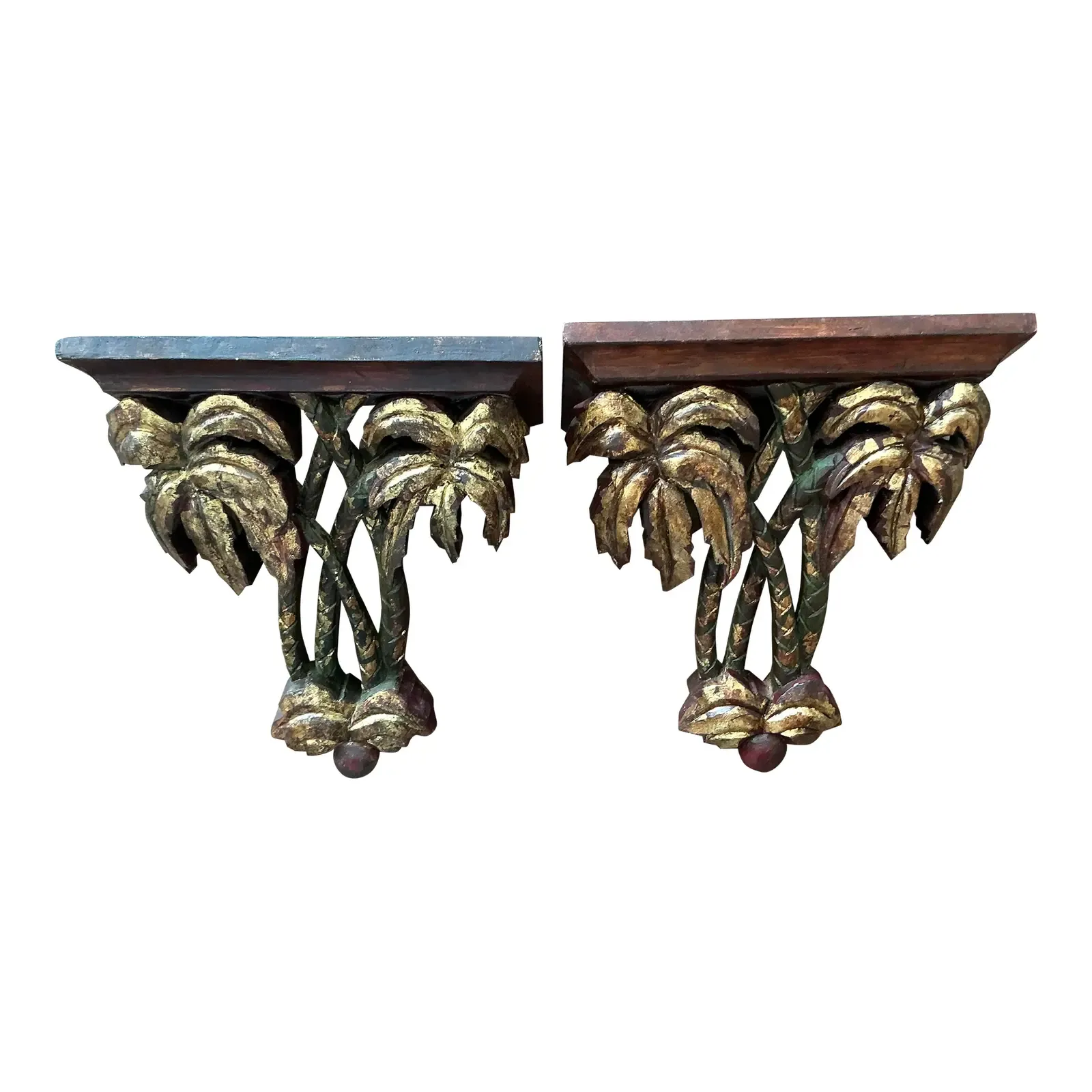 Vintage Regency Gilt Tipped Palm Tree Brackets - A Pair