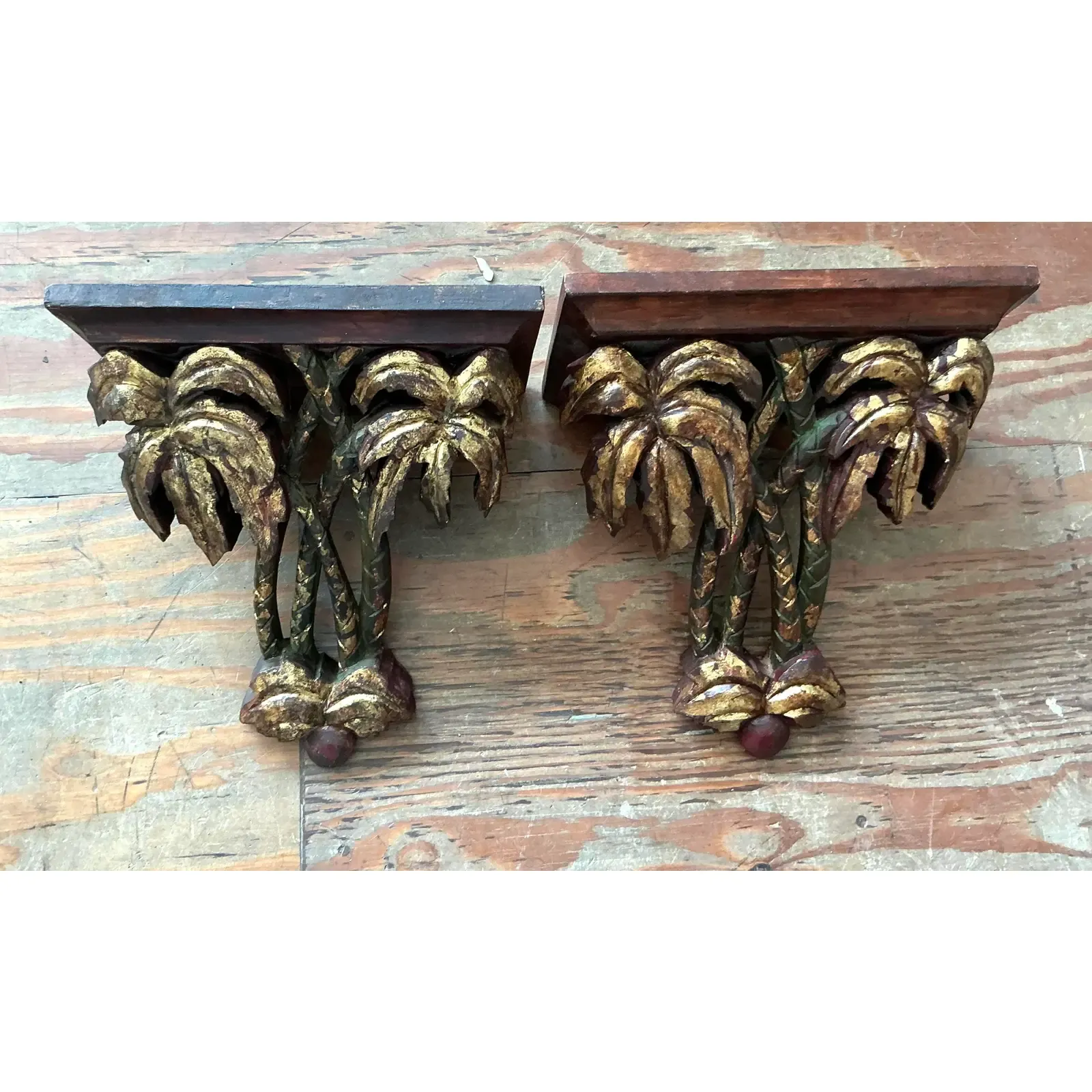 Vintage Regency Gilt Tipped Palm Tree Brackets - A Pair - Side view