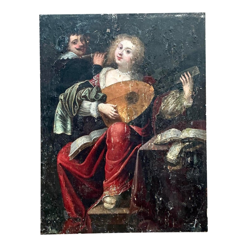 Vintage Boho 19th Century Figural Painting Oil on Board