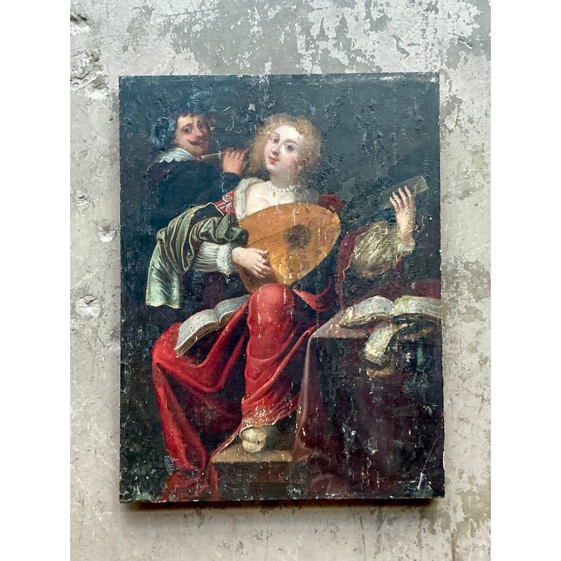 Vintage Boho 19th Century Figural Painting Oil on Board - Top view