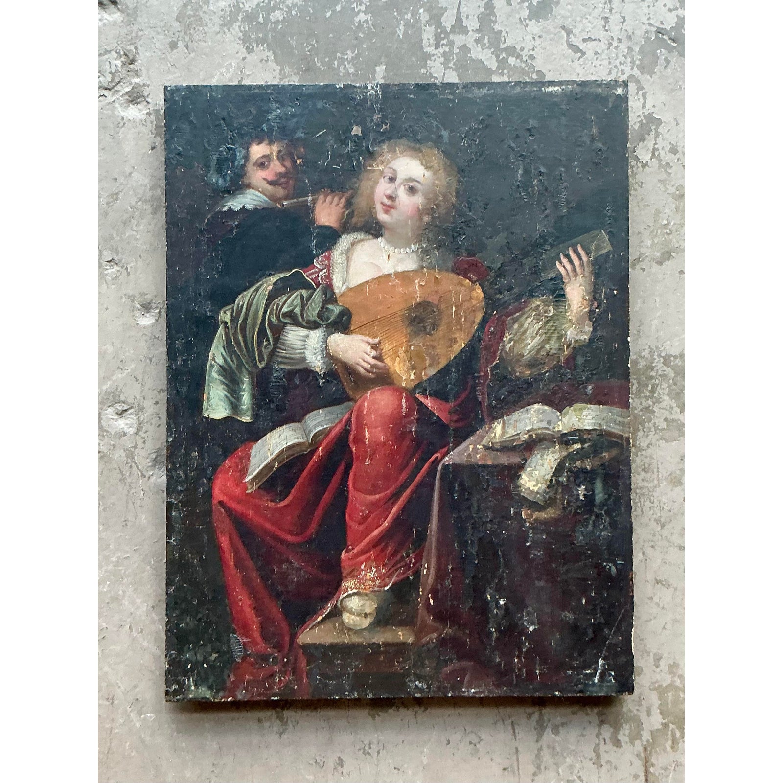 Vintage Boho 19th Century Figural Painting Oil on Board - Detail view