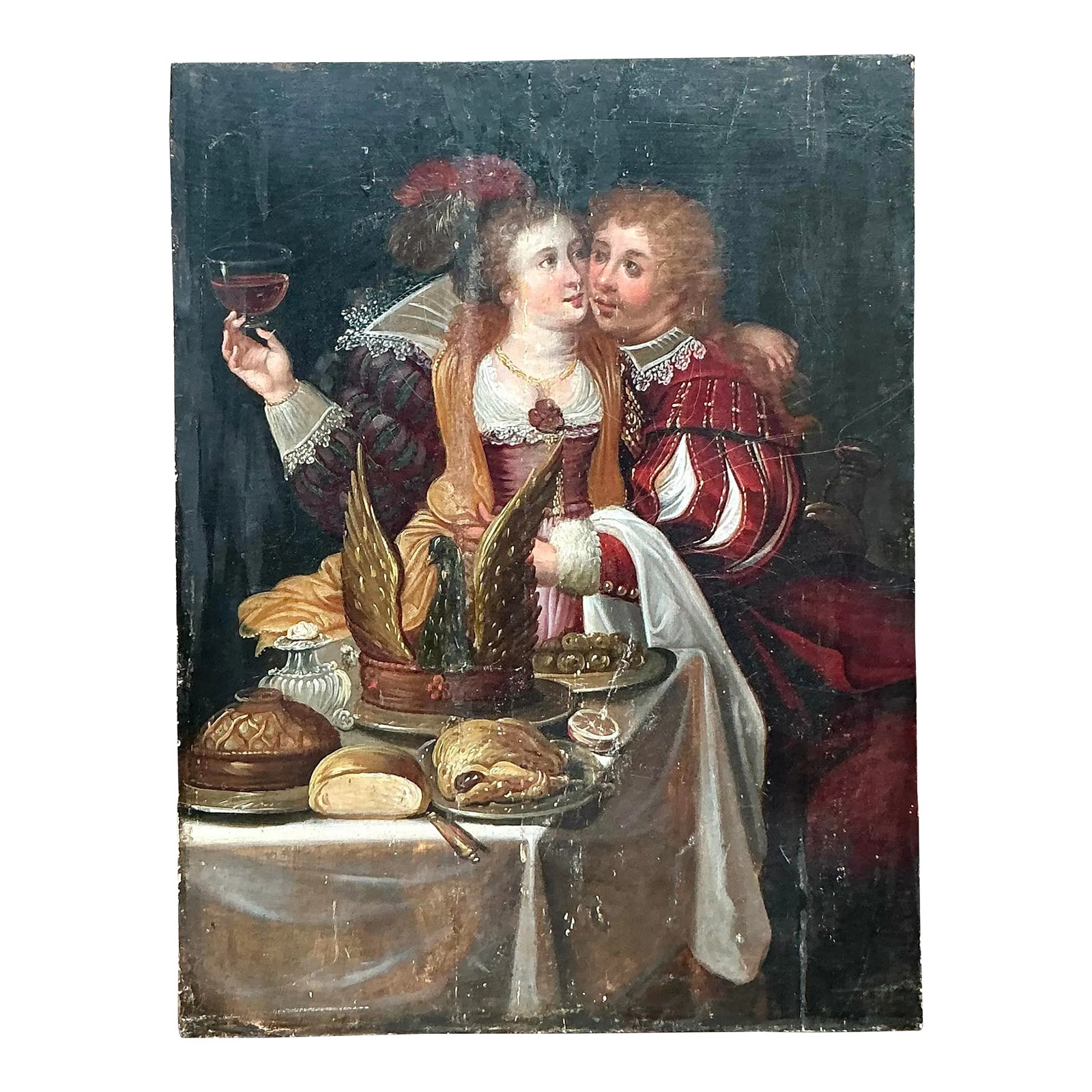 Vintage Boho 19th Century Figural Painting on Board