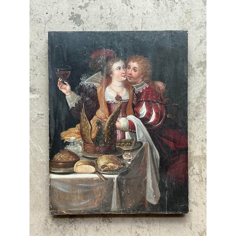Vintage Boho 19th Century Figural Painting on Board - Side view