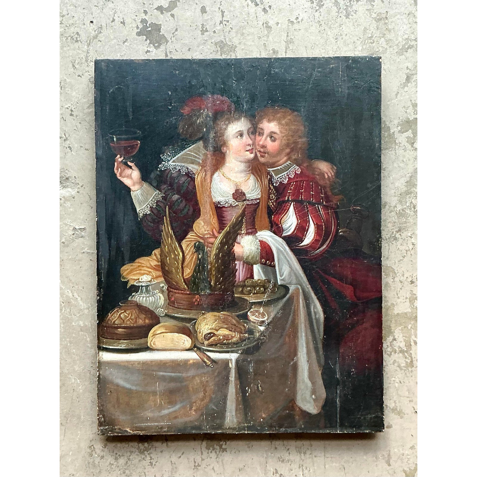 Vintage Boho 19th Century Figural Painting on Board - Back view