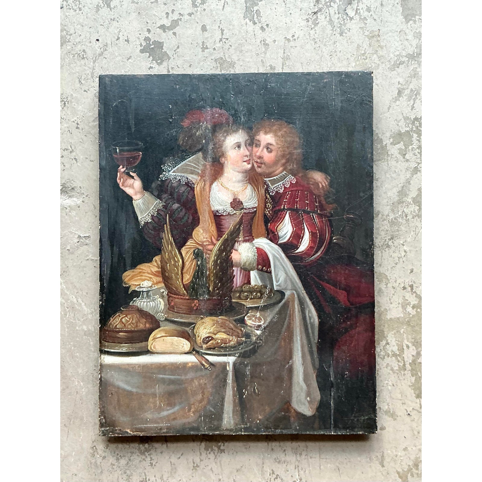 Vintage Boho 19th Century Figural Painting on Board - Top view