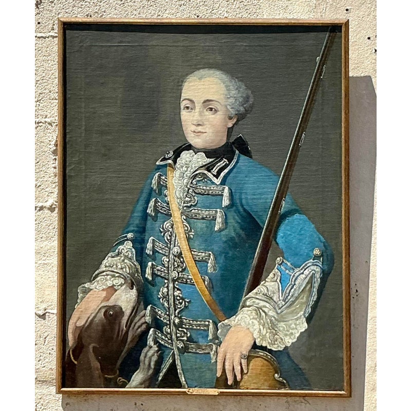 Vintage Boho 18th Century French School Portrait of a Gentleman - Back view