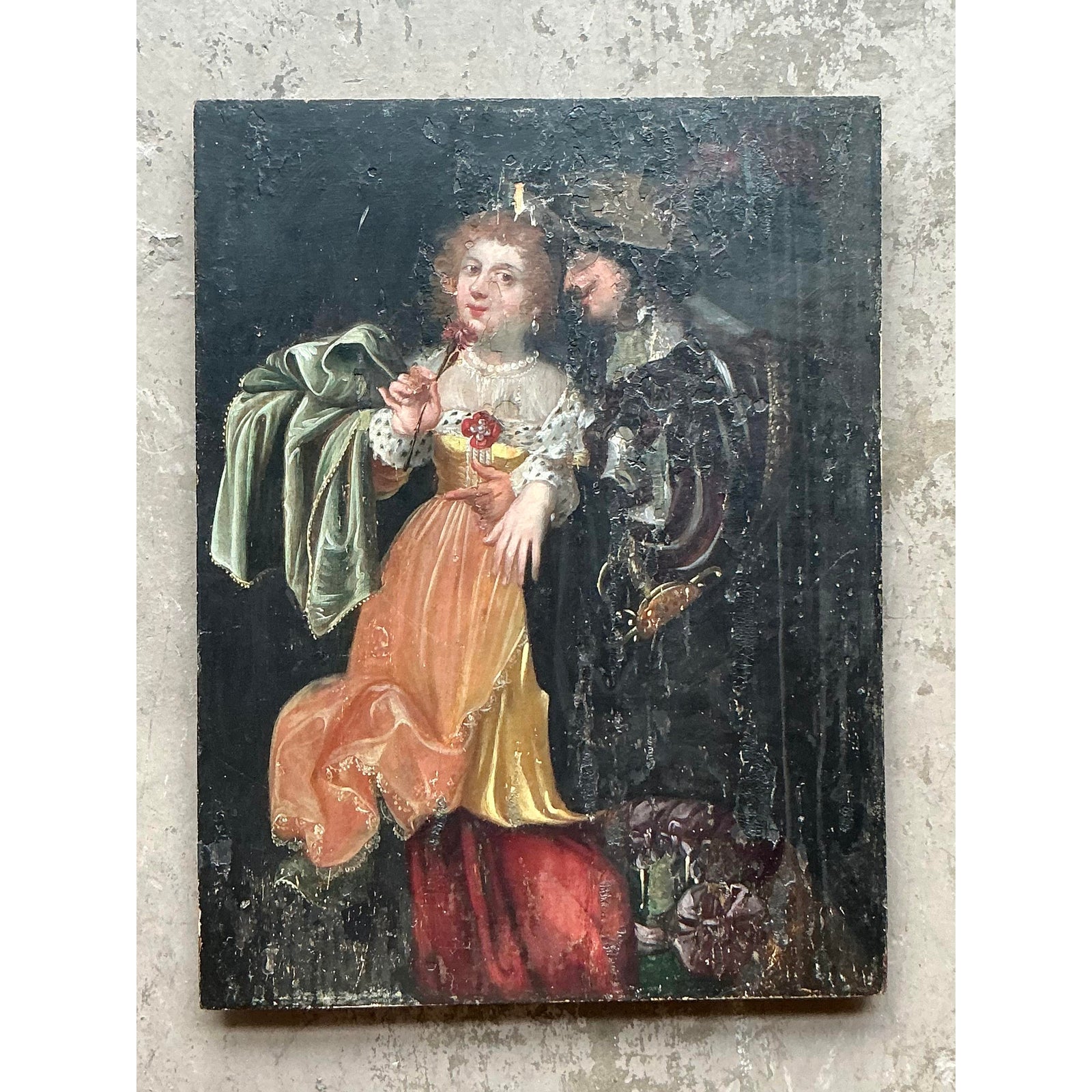 Vintage Boho 19th Century Figural on Board - Side view