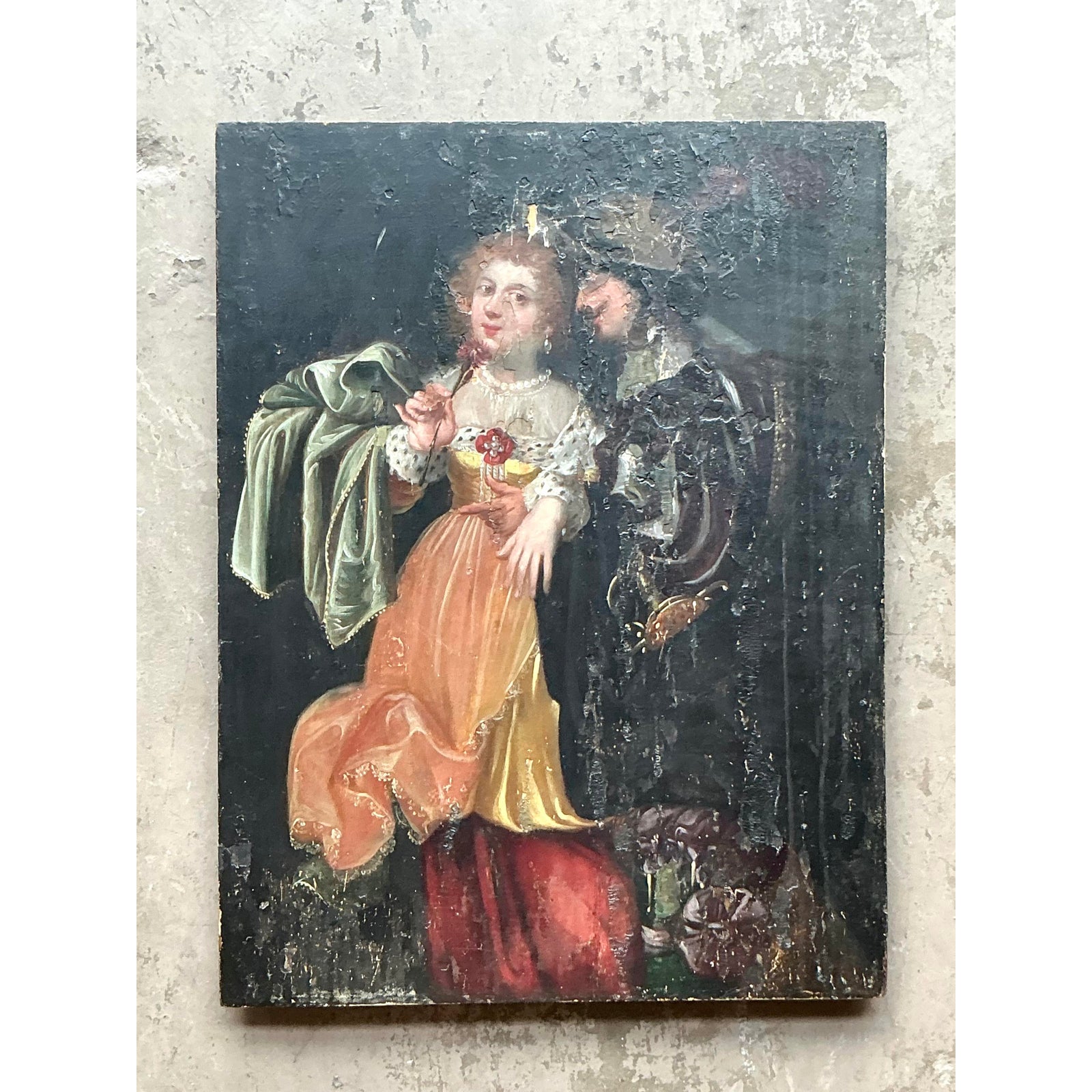Vintage Boho 19th Century Figural on Board - Top view