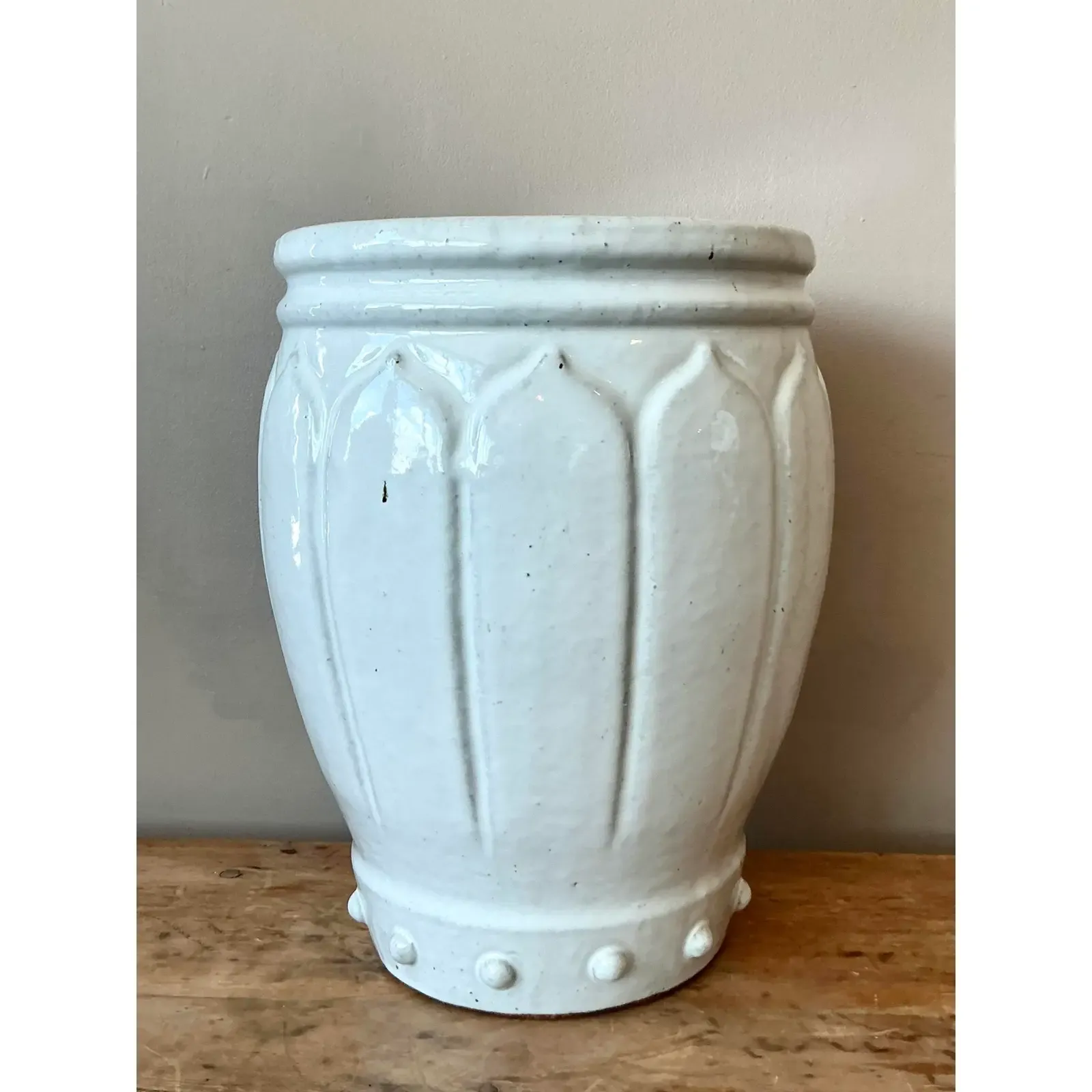 Vintage Regency Glazed Ceramic Low Stool - Top view